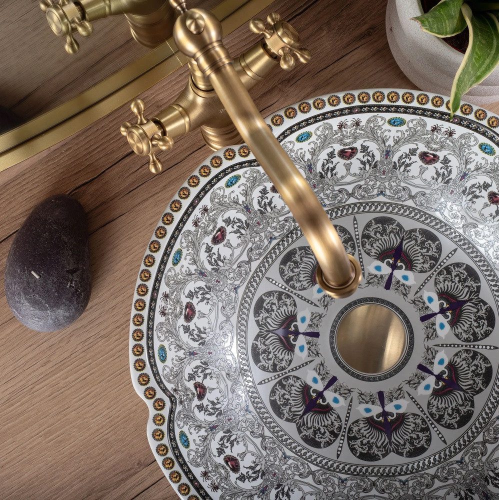 wohnwerk.idee Aufsatzwaschbecken Florales Aufsatzwaschbecken, Vintage Design, orientalisch bunt