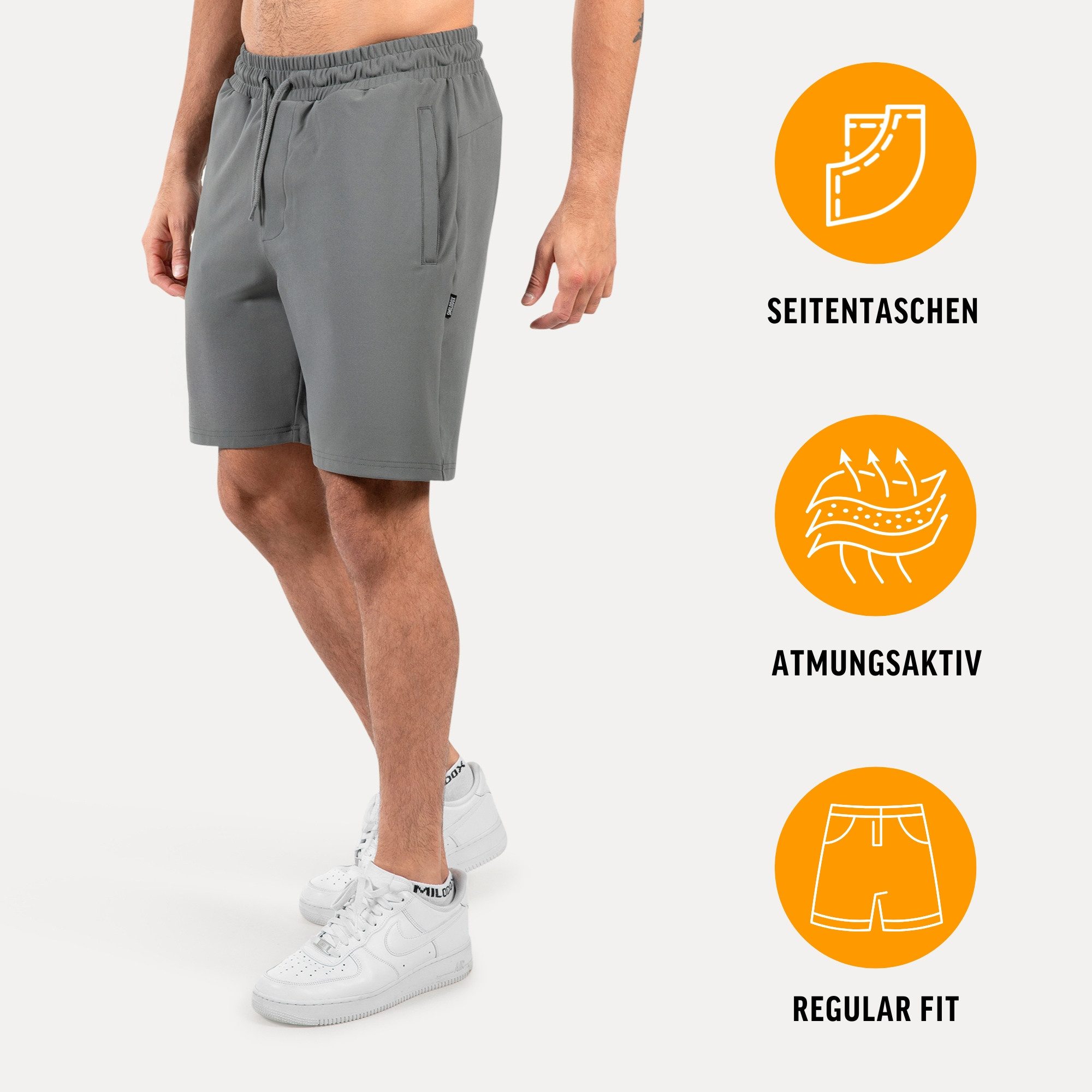 Smilodox Shorts Xion, Bequeme Sportshorts mit 3D Rubber Print, Training Hose elastischer Bund mit Kordelzug Hohe Bewegungsfreiheit Sport Alltag
