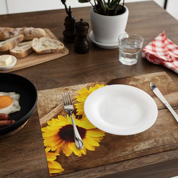 Platzset, Tischset Sonnenblumen Sommer Tischunterlage Tischdeko, matches21 HOME & HOBBY, (12-St), modernes Esstisch Platzdeckchen als abwaschbarer Tischuntersetzer