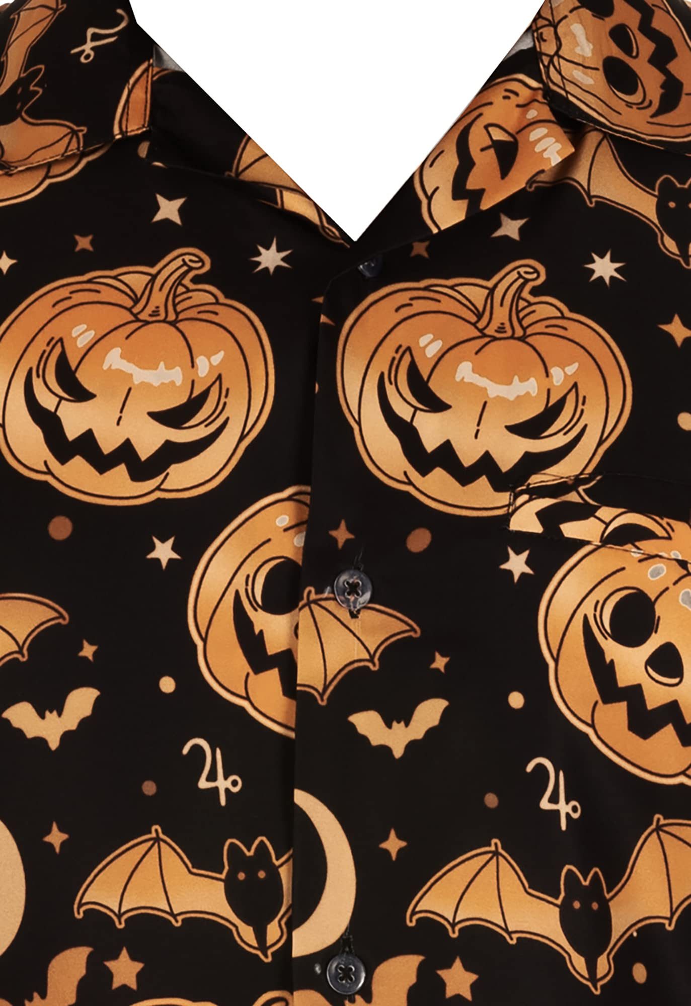 King Kameha Hawaiihemd Halloween "Pumpkin Bat" Funky Hawaii-Hemd Kurzarm Front-Tasche Unisex