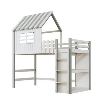 OKWISH Kinderbett mit Sicherheitsleiter mit Ablagefach Massivholzbett (mit Lattenrost 90x200 cm), ohne Matratze
