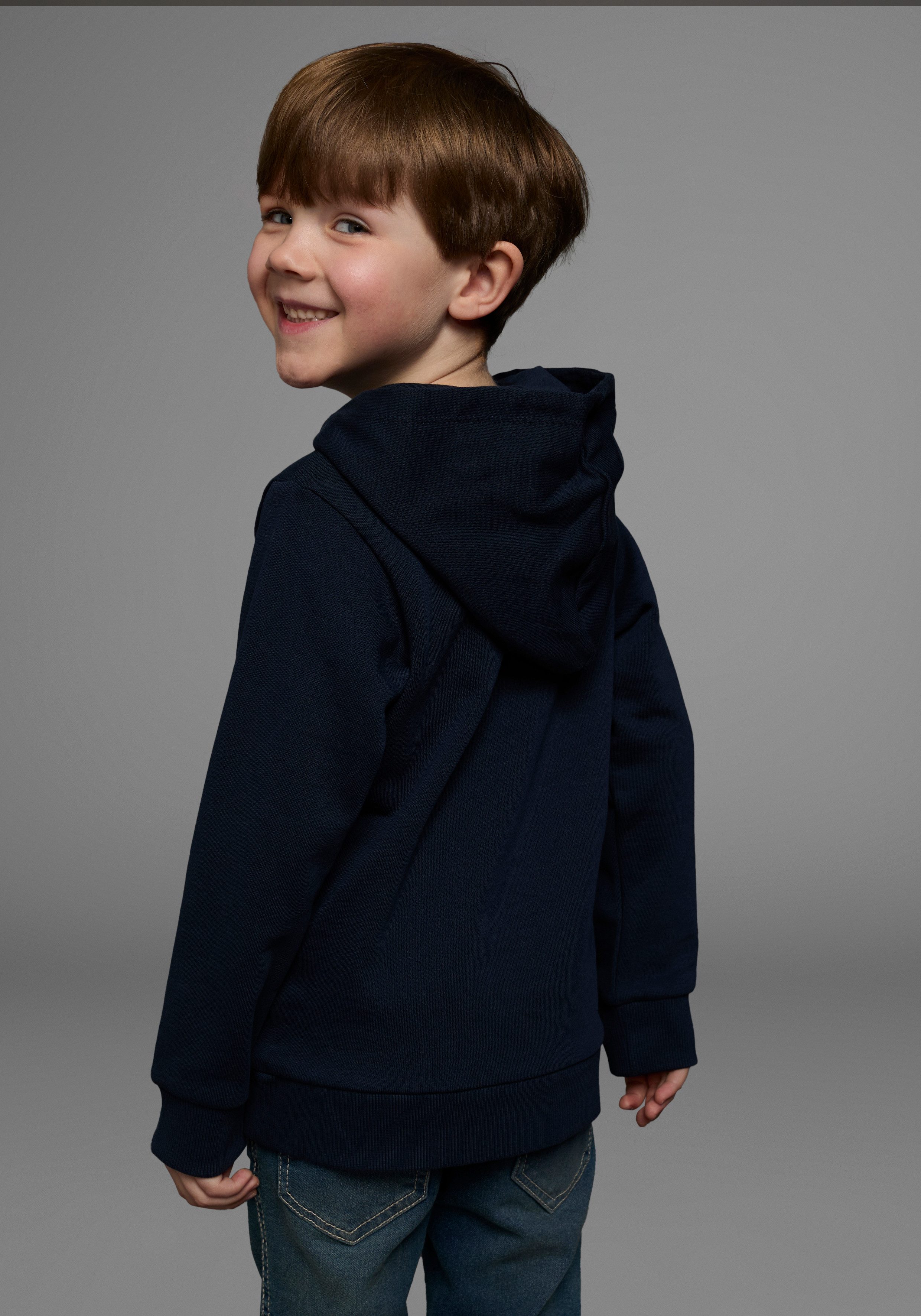 KIDSWORLD Kapuzensweatshirt Rakete - Wendepaillette lange Ärmel, Basic-Passform, aus Baumwolle, mit Rippbündchen