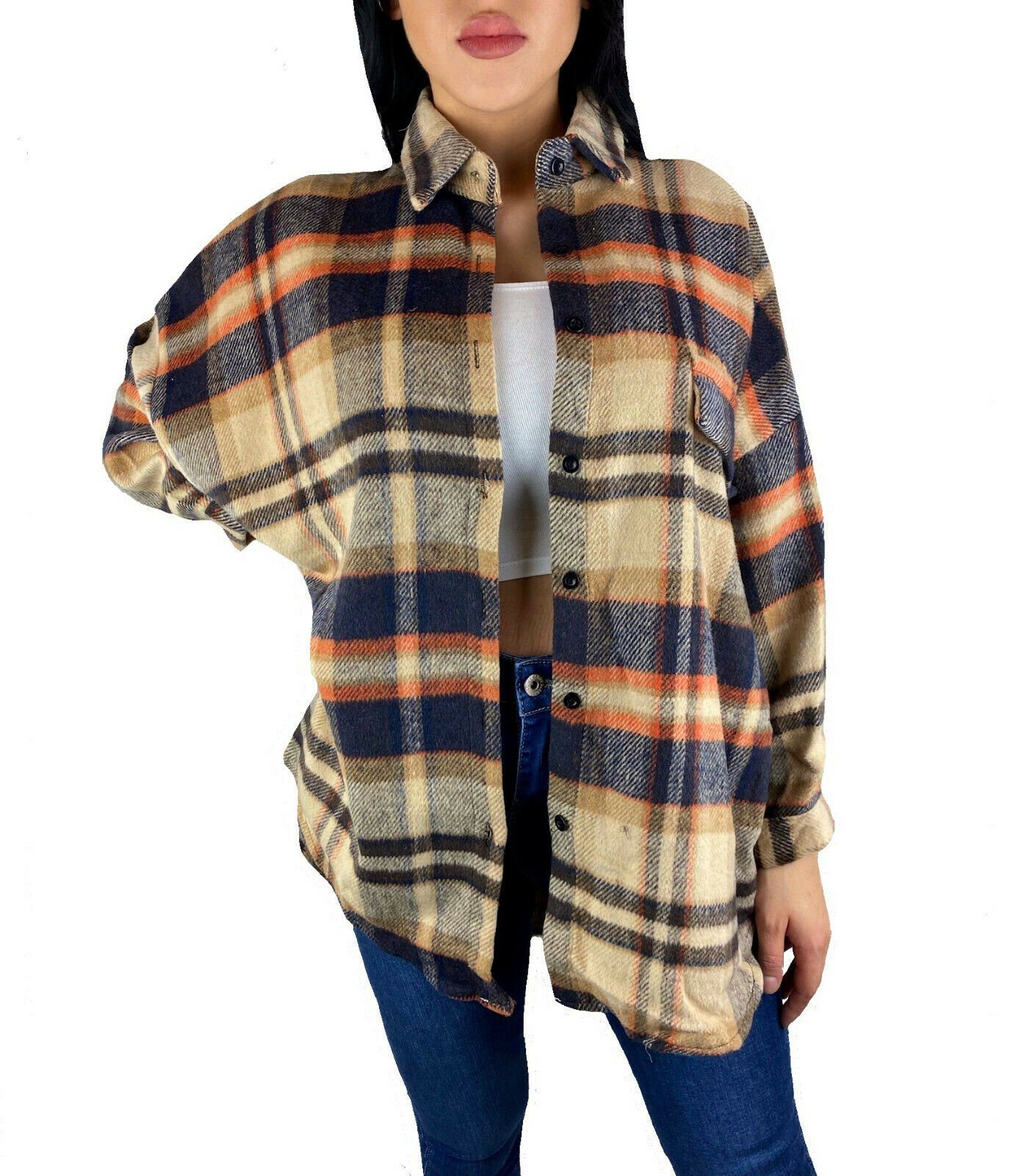 Worldclassca Flanellbluse Worldclassca Damen Holzfällerhemd Oversized Karo Kariert Hemdbluse