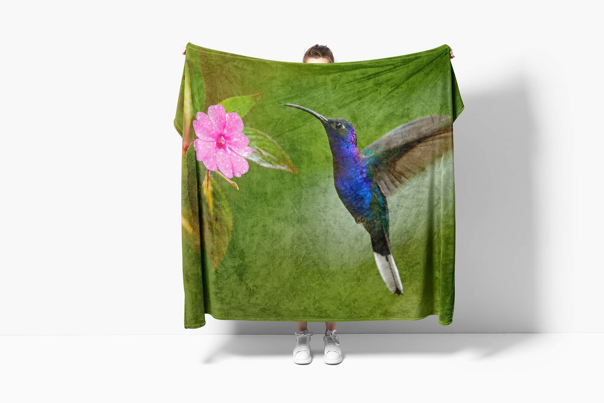 Sinus mit Handtuch (1-St), Baumwolle-Polyester-Mix Strandhandtuch Handtuch Tiermotiv Handtücher Kuscheldecke Kolibri Saunatuch Blume, Art
