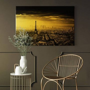 K&L Wall Art Leinwandbild Vintage Gold Leinwandbild Marx Paris im Nebel Skyline Skyline, handmade Wohnzimmer Wandbild