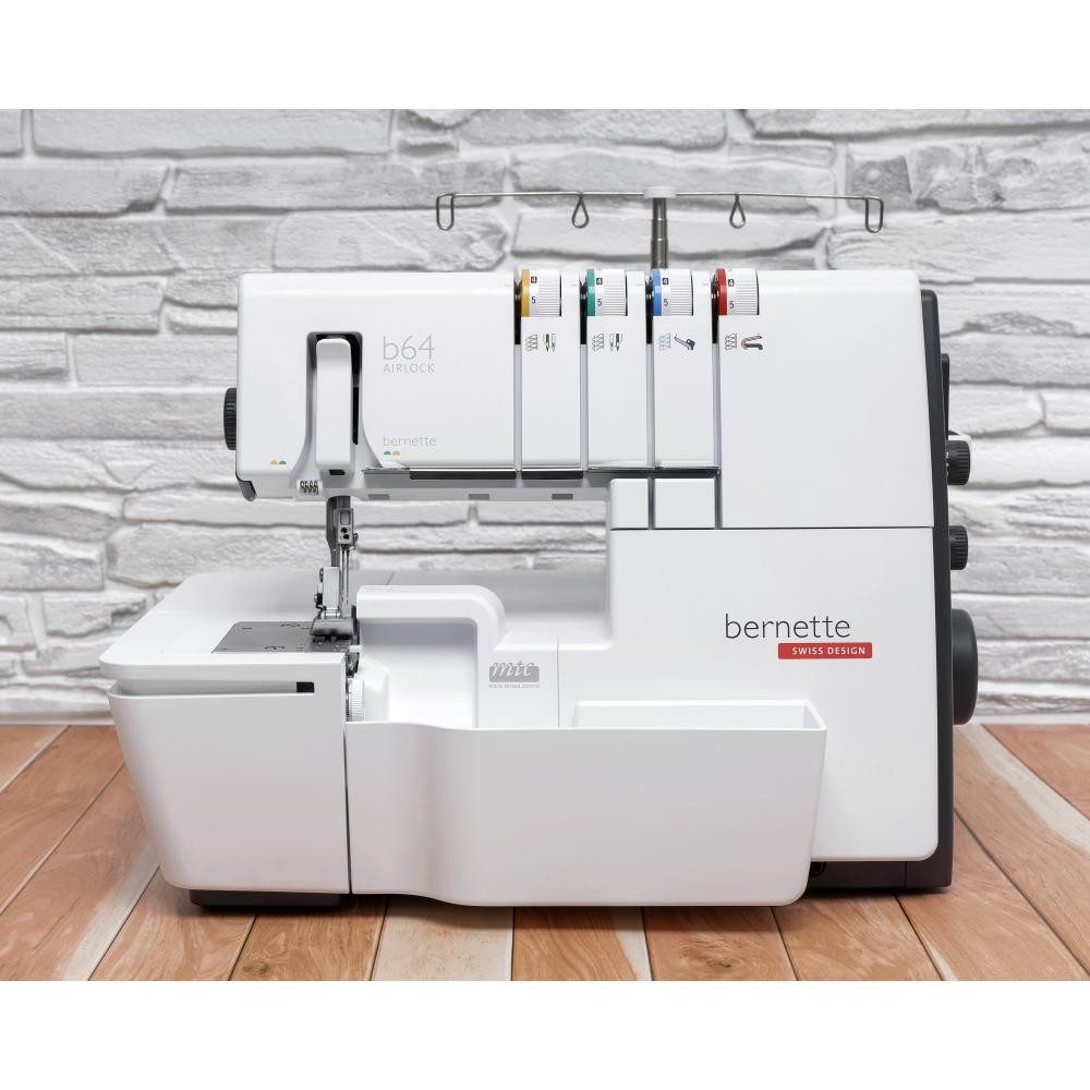 Bernette Overlock-Nähmaschine - 64 Airlock 4 Faden Overlock mit Lufteinfädelung, automatischer Lufteinfädler für Greiferfäden