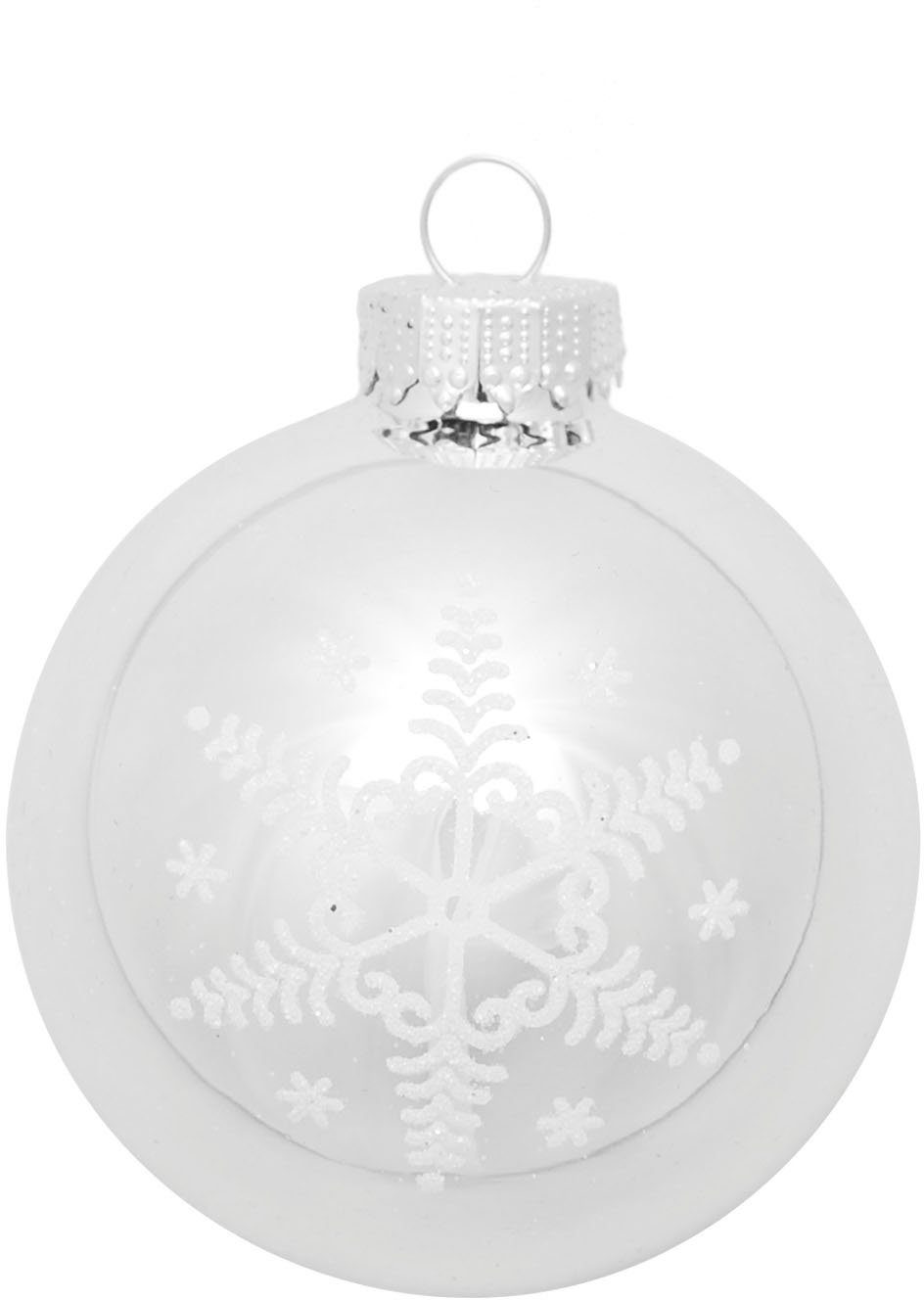 Krebs Glas Lauscha Weihnachtsbaumkugel Schneeflocke silberfarben (16 St), Weihnachtsdeko, Christbaumschmuck, Christbaumkugeln aus Glas – Bild 4 von 5