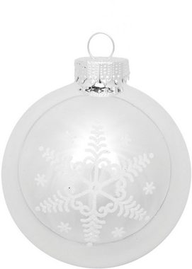 Krebs Glas Lauscha Weihnachtsbaumkugel Schneeflocke silberfarben (16 St), Weihnachtsdeko, Christbaumschmuck, Christbaumkugeln aus Glas