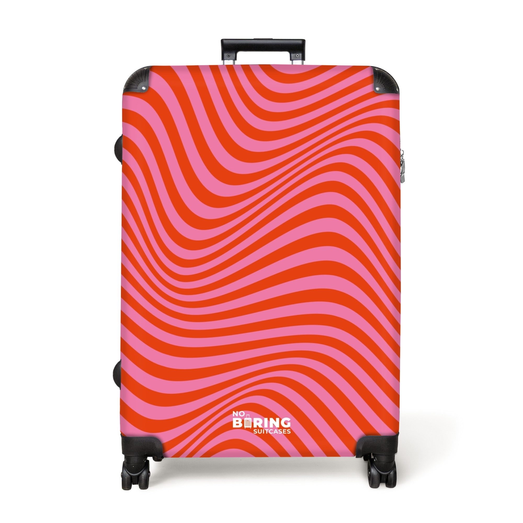 NoBoringSuitcases.com© Hartschalen-Trolley Rot mit rosa Wellenlinien günstig online kaufen