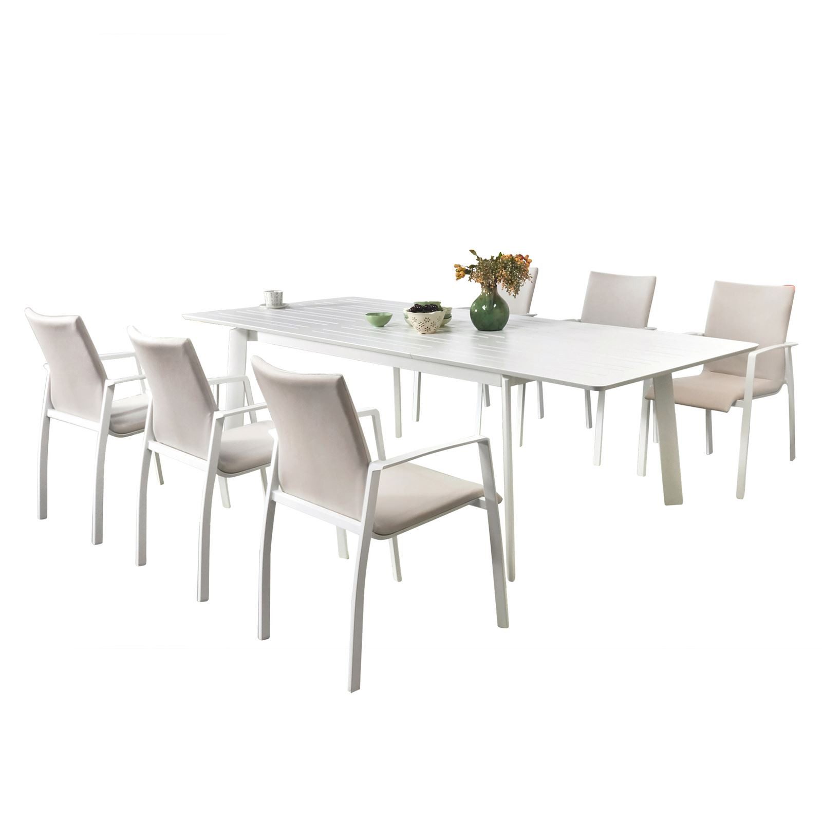 IDIMEX Gartenlounge-Set VERANO, Gartenmöbel Set mit ausziehbarem Tisch, stapelbare Stühle, weiß/beige