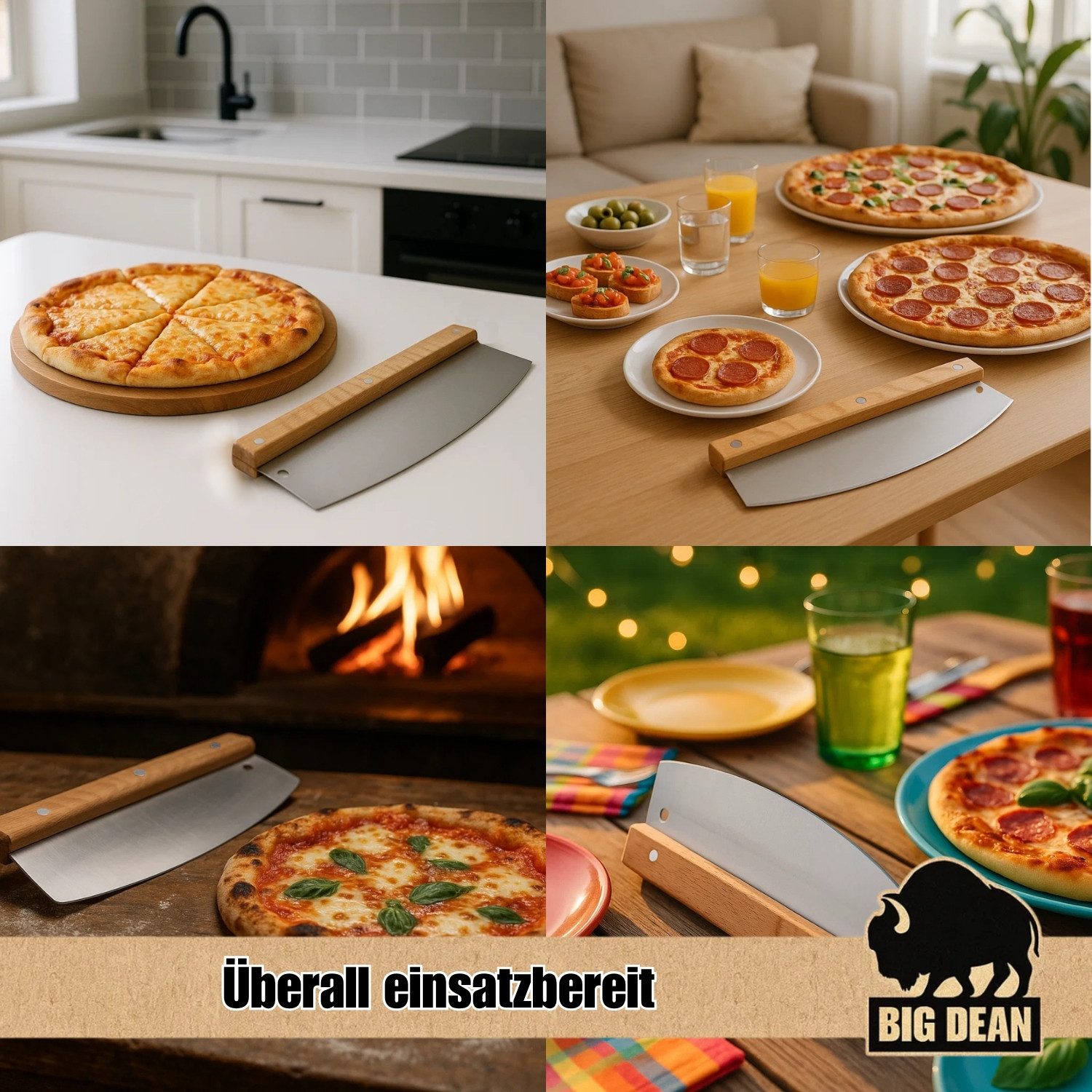 BigDean Pizzaschneider Pizzamesser mit Klingenschutz 32cm Edelstahlklinge - Pizza Wiegemesser, Wellenschliff, Ohne Drücken, Ohne Quetschen – Bild 4 von 5