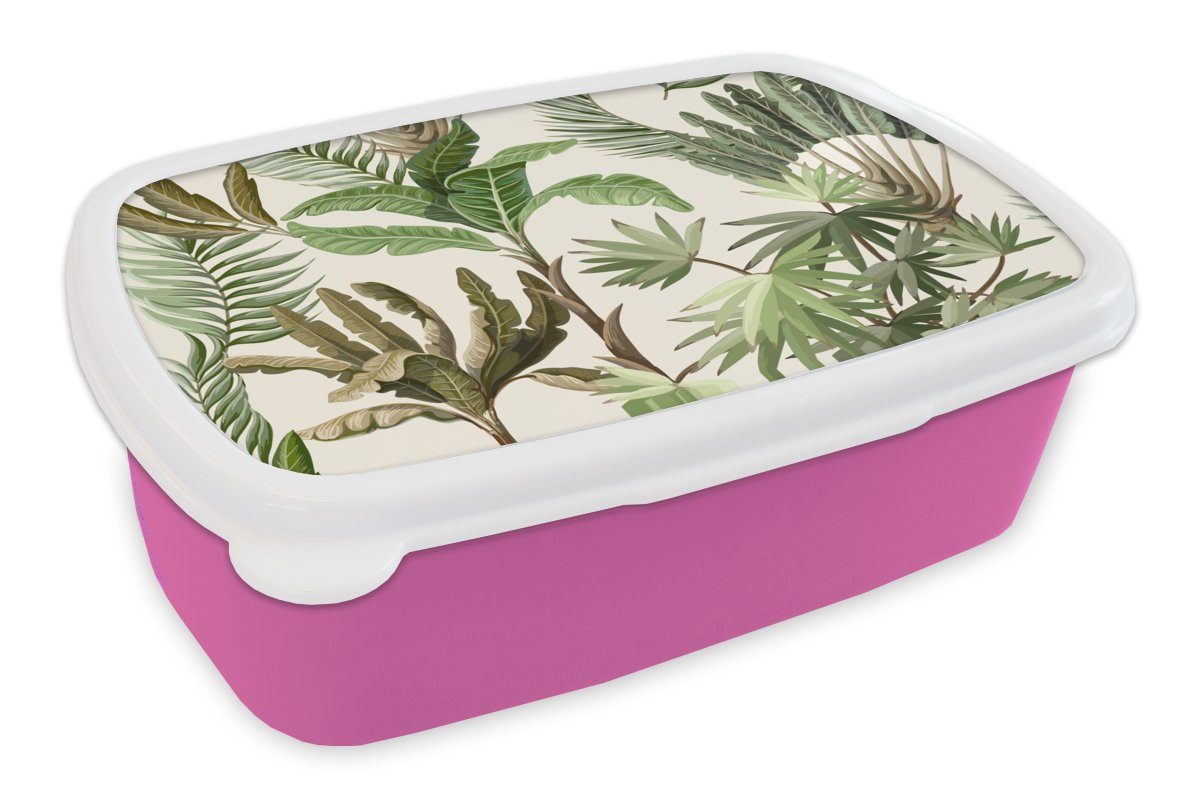 MuchoWow Lunchbox Dschungel - Palme - Bananenstaude - Kinder - Natur - Pflanzen, Kunststoff, (2-tlg), Brotbox für Erwachsene, Brotdose Kinder, Snackbox, Mädchen, Kunststoff rosa