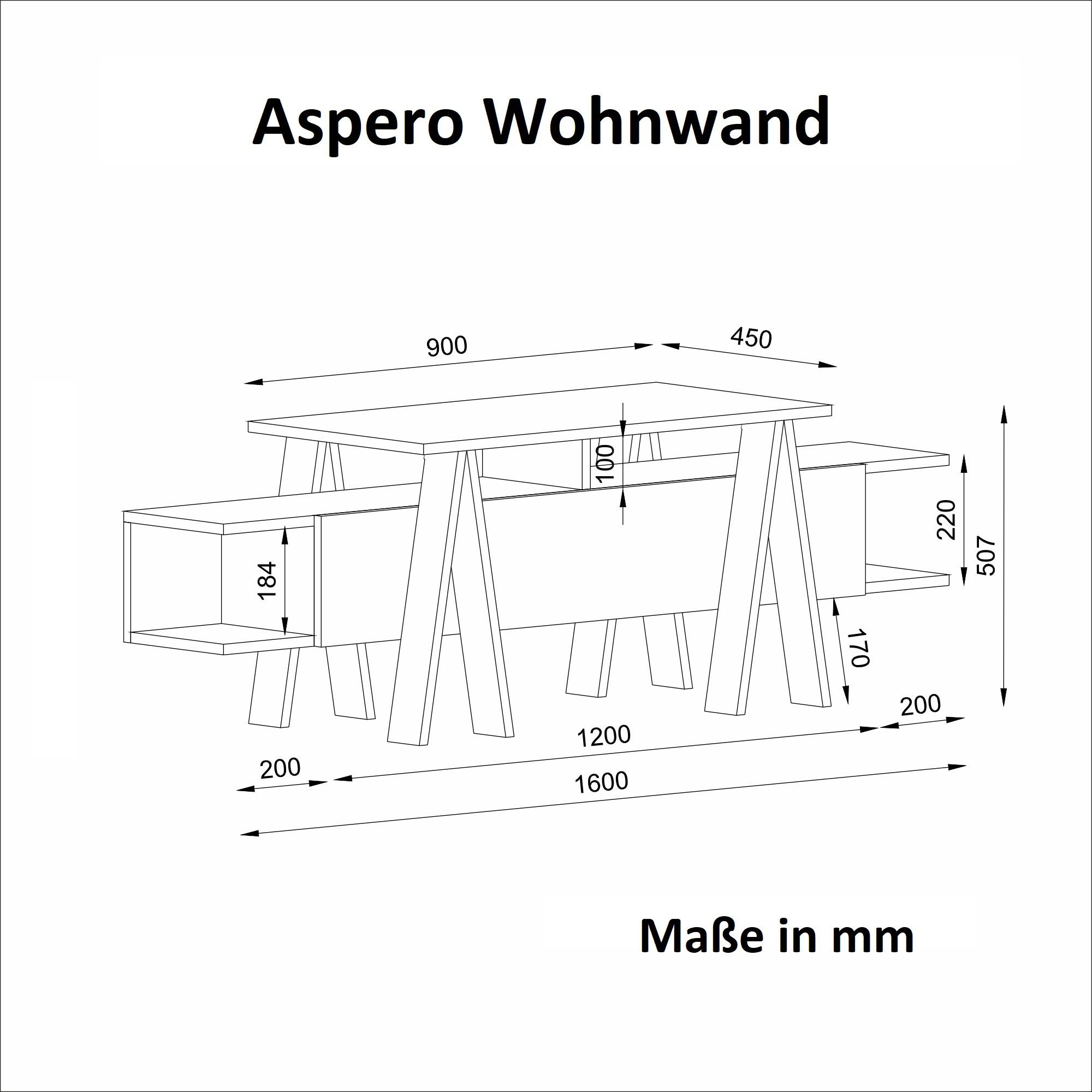 TV Lowboard Braun Rebab Dunkelgrau Design Wohnwand TV-Regal Aspero im moebel17 Anthrazit, modernen