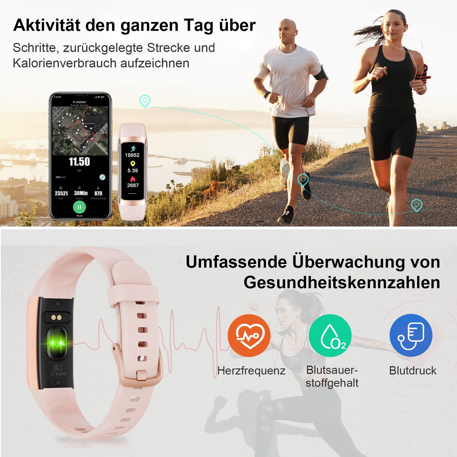 MOPUEA Smartwatch mit Blutdruckmessung mit 70+ Zifferblätter &25 Sportmodi Smartwatch – Bild 4 von 5