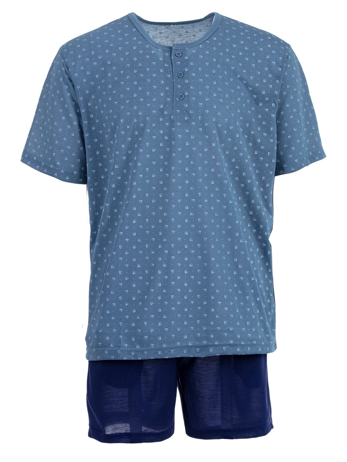 Lucky Schlafanzug Pyjama Set Knöpfe graublau Rechteck - Shorty