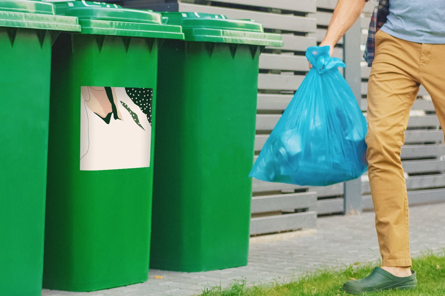 (1 - Mülleimer-aufkleber, Grün Abstrakt Abfalbehälter Sticker, Container, Blatt - MuchoWow Punkte St), Wandsticker - Mülltonne,