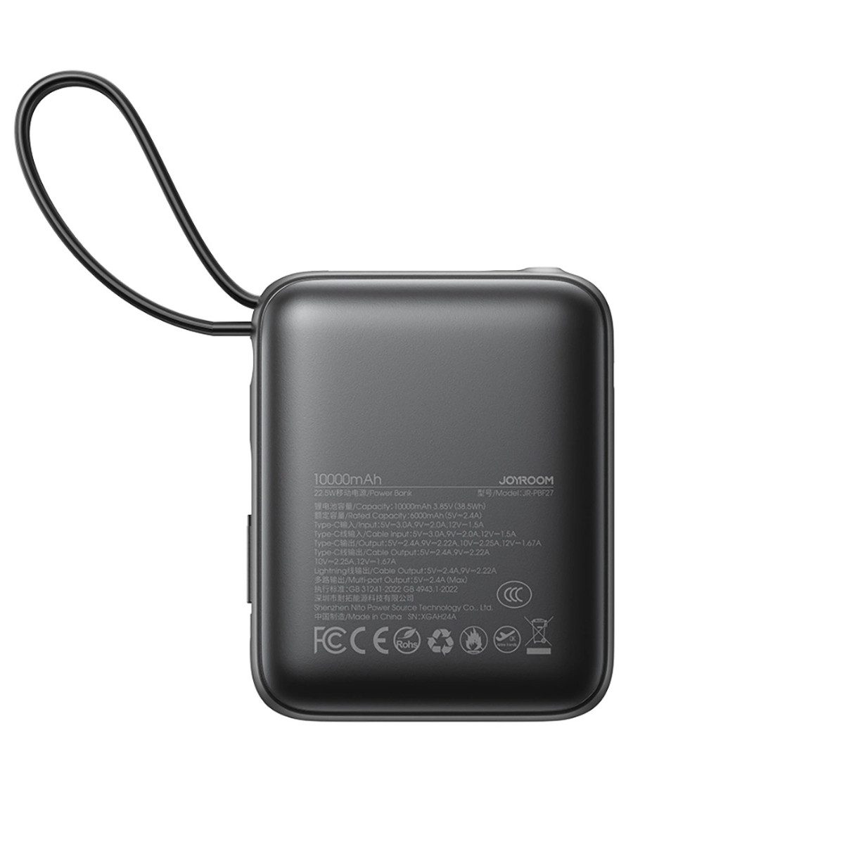 JOYROOM 10000 mAh Powerbank 22,5 W mit USB-C & Iphone Kabel Powerbank Powerbank 10000 mAh 10000 mAh (5, 9, 12 V), Schnellladefunktion, Kompakte Größe, Gleichzeitiges Laden