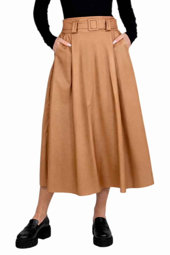 Mississhop Lederimitatrock Damen A-Linien Rock mit Gürtel – Kunstleder M.401