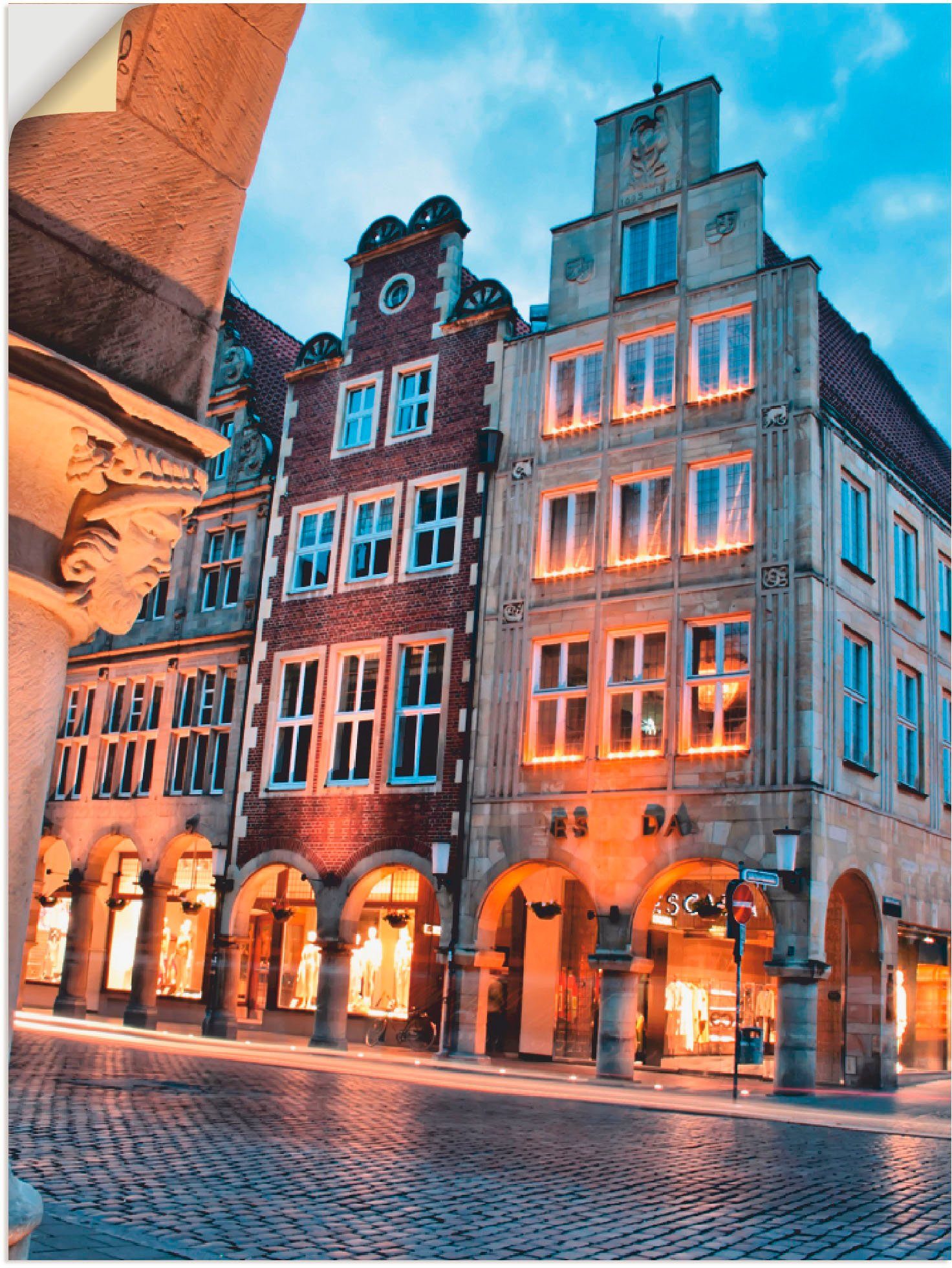 Artland Wandbild Gebäude Abstrakte oder Münster Größen St), (1 Leinwandbild, Skyline Poster orange versch. Collage, als Wandaufkleber in