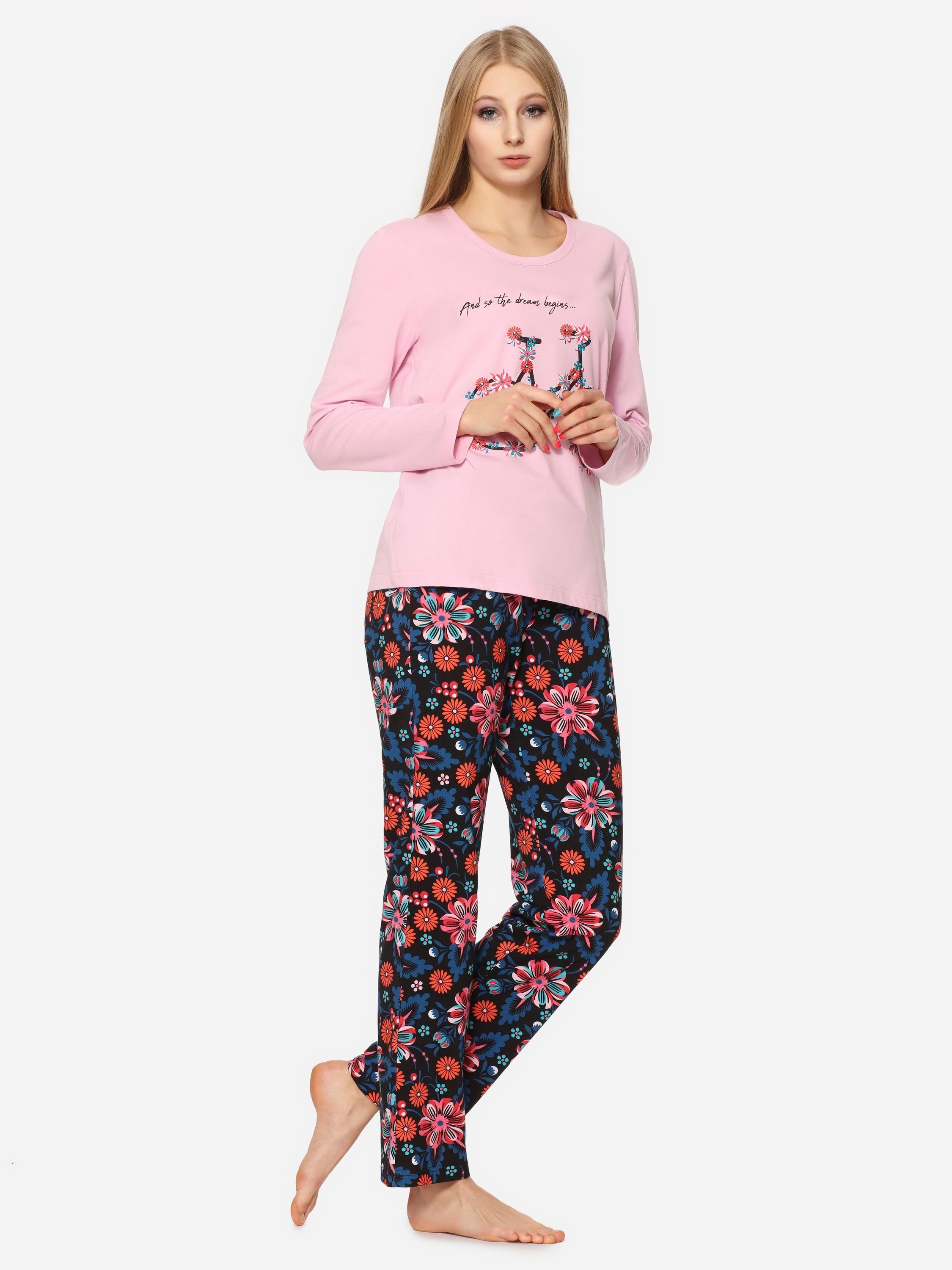 MS10-169 Damen Schlafanzug Licht Schlafanzug Merry Rosa/Blumen2 Style