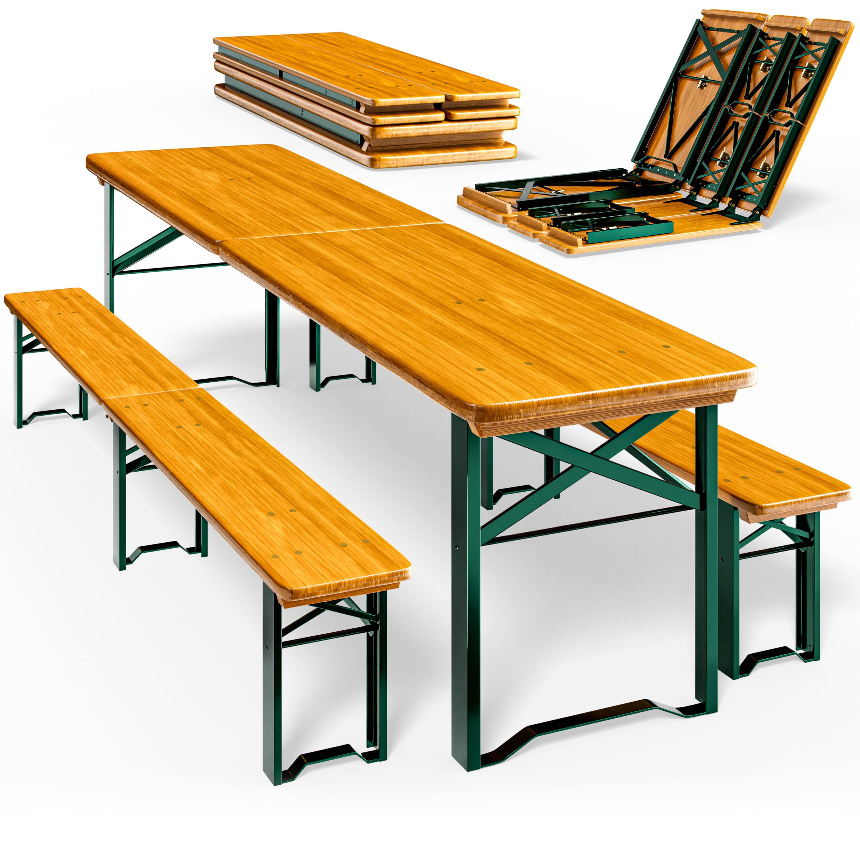Casaria Bierzeltgarnitur, 4er Set 220 cm Klappbar Stabil 3 Teilig Festzelt Biergarten Holz