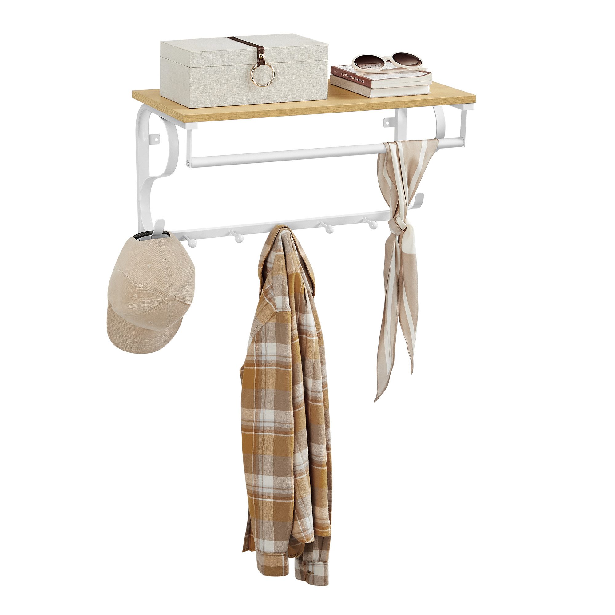 VASAGLE Wandgarderobe, Wandregal mit 5 Haken, 60 x 30 x 31,7 cm (L x B x H). Reduzierter Preis € 19,99. Unverbindliche Preisempfehlung € 39,99