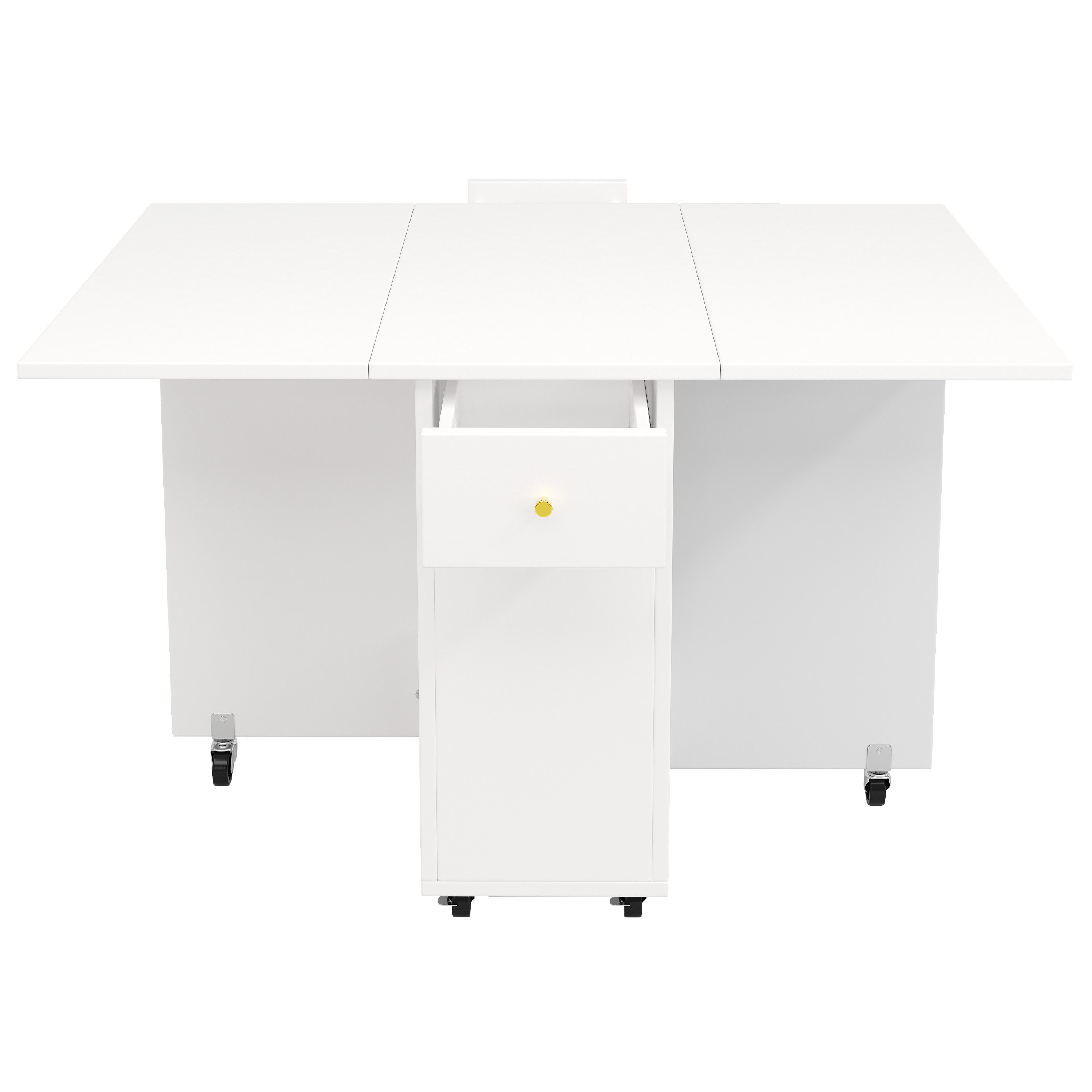Flieks Esstisch klappbarer Küchentisch mit 2 Schubladen und Rollen (Länge 40/80/120xT75xH75 cm, 1-St., 1 Tisch), beweglich Klapptisch rechteckig Schreibtisch mit offenen Fächer Weiß