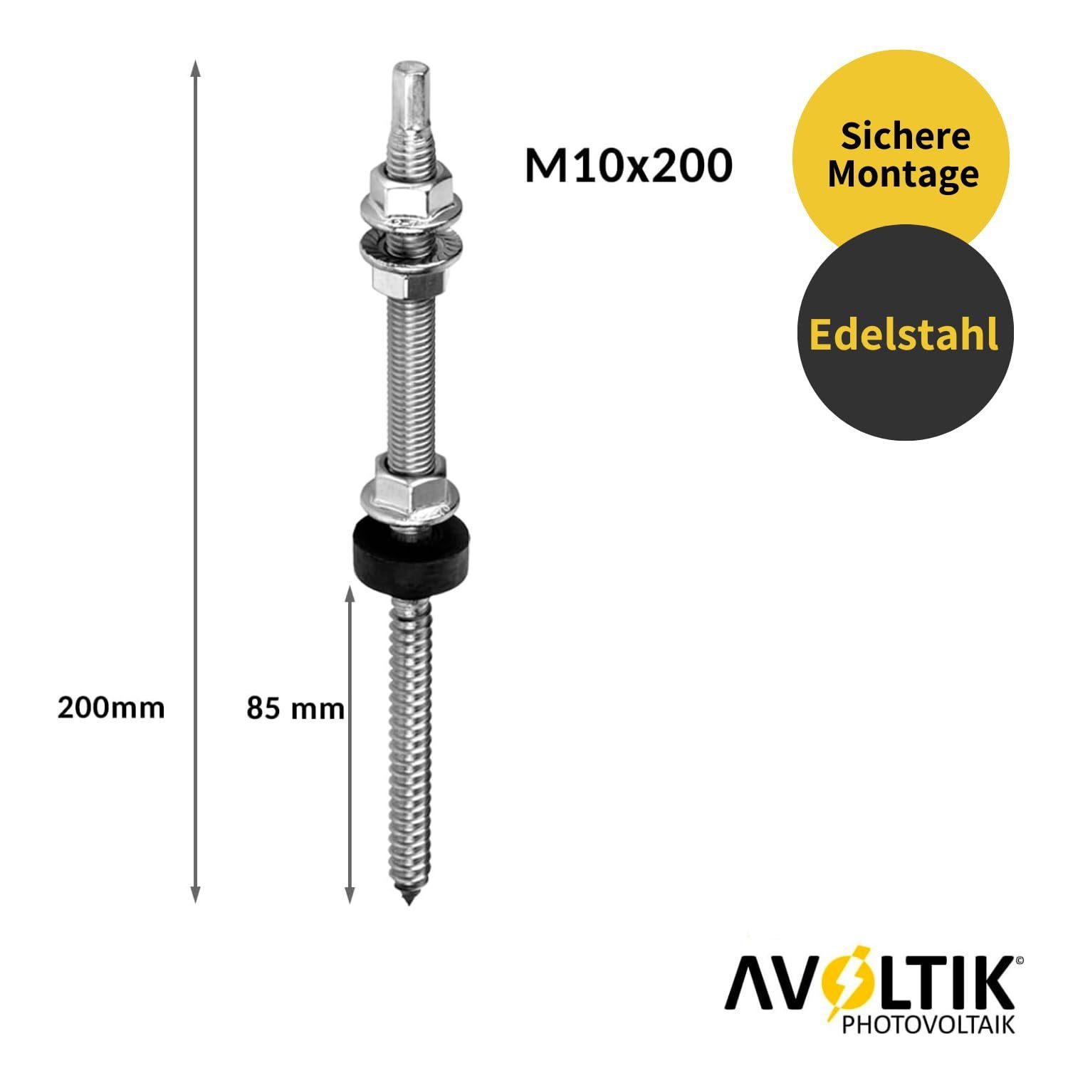 avoltik Solarmodul-Halterung Stockschrauben Edelstahl inkl. EPDM und Sperrzahnmutter Solar PV, (versch. Stockschrauben zur Auswahl, versch. Stockschrauben zur Auswahl, versch. Stockschrauben zur Auswahl)