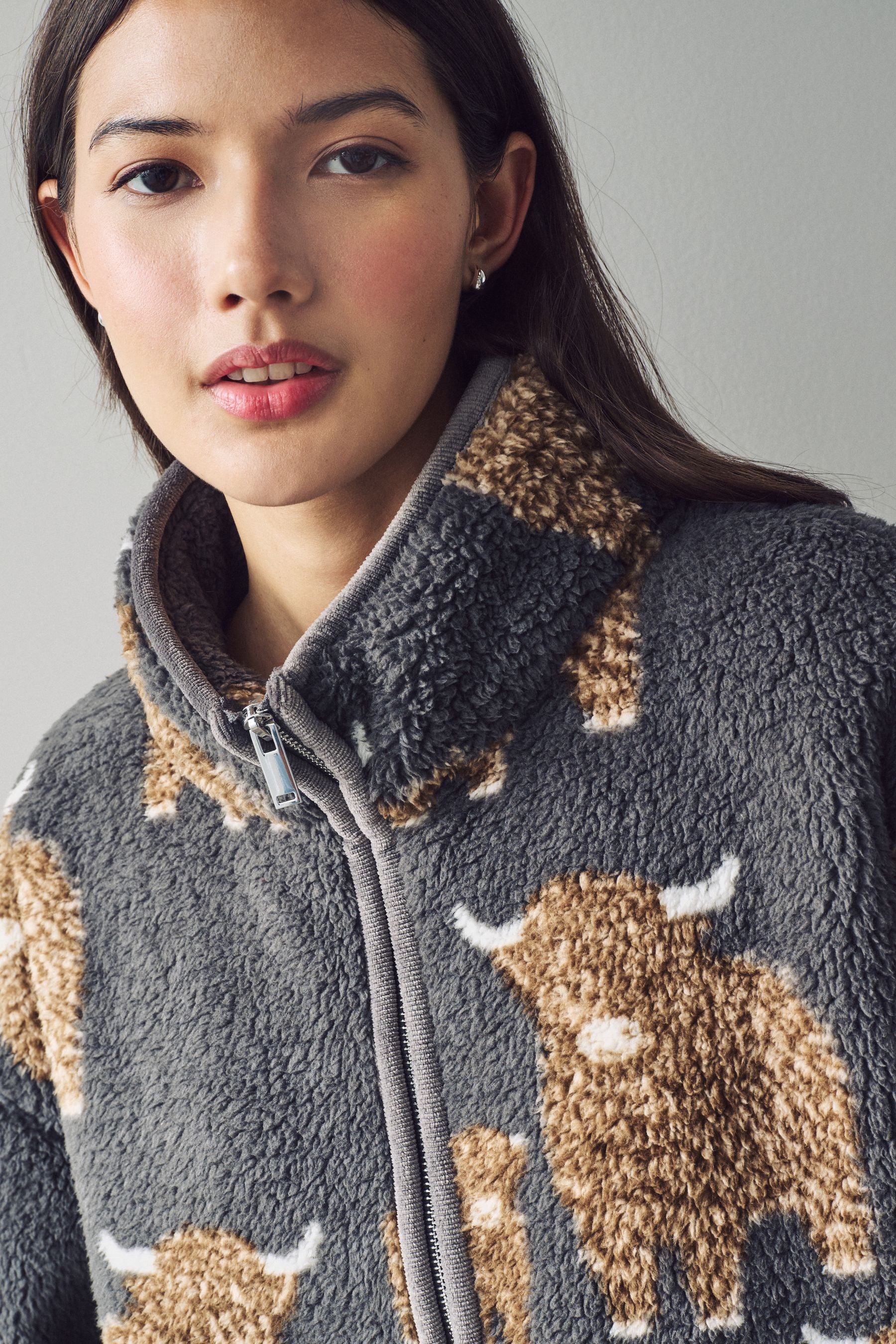 Next Fleecepullover Gemusterter Borg-Fleece mit halben Reißverschluss (1-tlg)