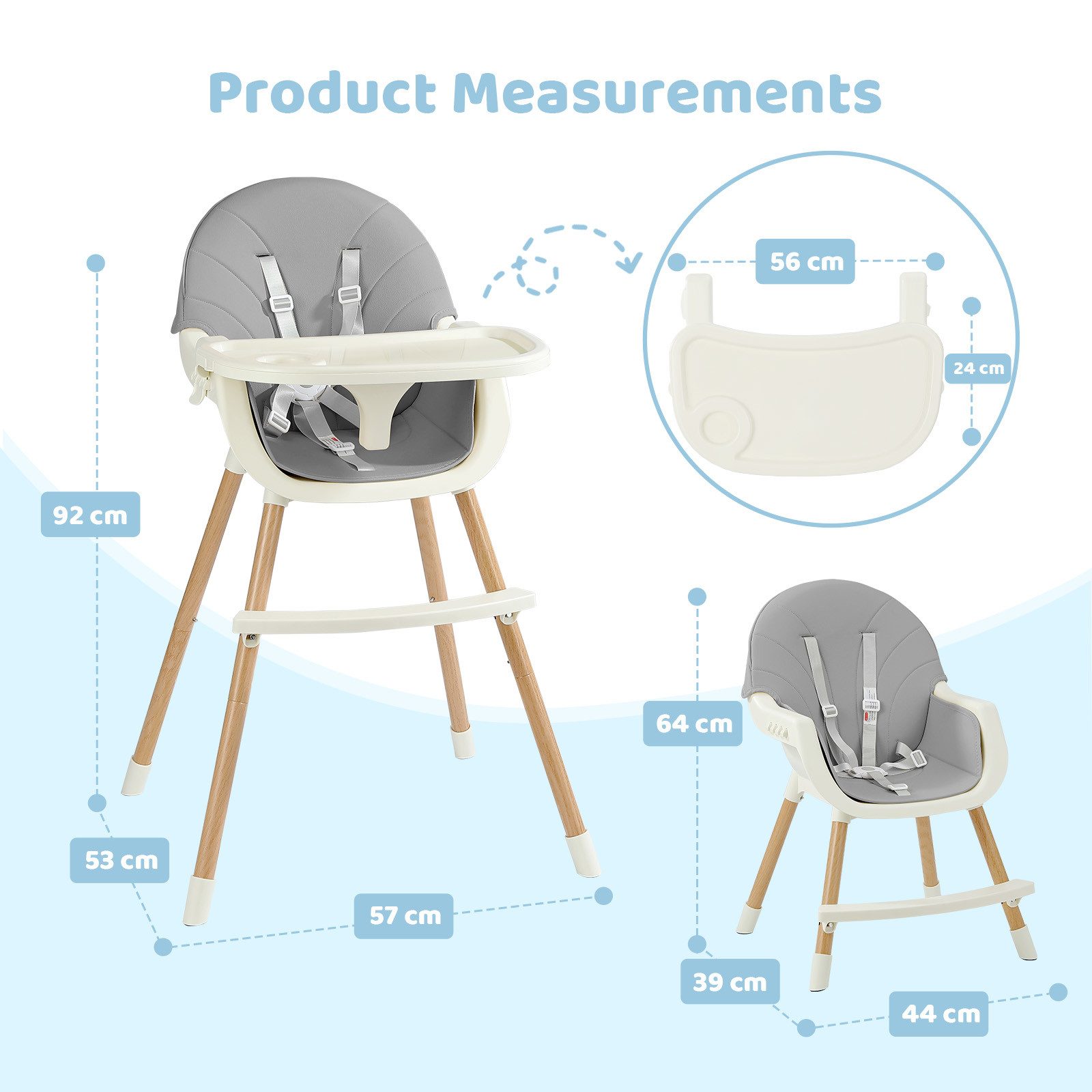 OUNUO Kinderstuhl Baby 2 in 1 Kindersitz Multfunktional Kinderstuhl – Bild 5 von 5