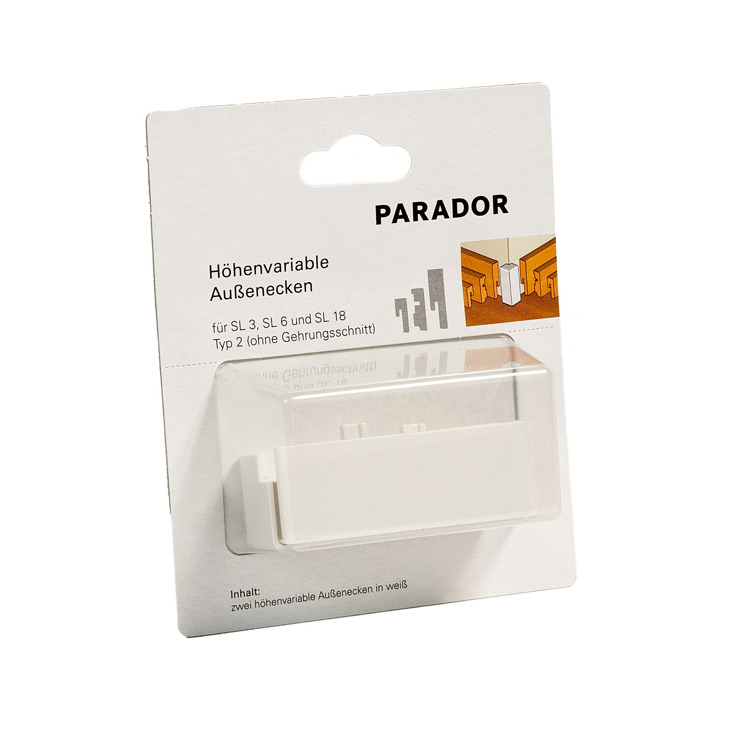 PARADOR Sockelleisten-Aussenecke variabel Typ 2 für Sockelleisten SL 3, SL 5, SL 5 WF und SL 18, L: 4 cm, H: 14 cm, Für eine optimale und saubere Außenecke, 1-St., Kein Gehrungsschnitt erforderlich, Auf den Einsatz für die Sockelleisten SL 3, 5, 5 WF und 18 abgestimmt