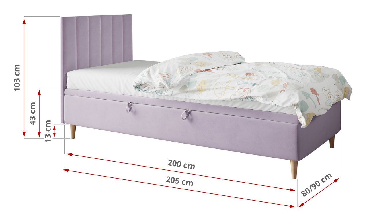 - Violett Kinderzimmer MÖBEL für Jugendzimmer und NELA MKS 90x200 Polsterbetten Kinderbett 1,