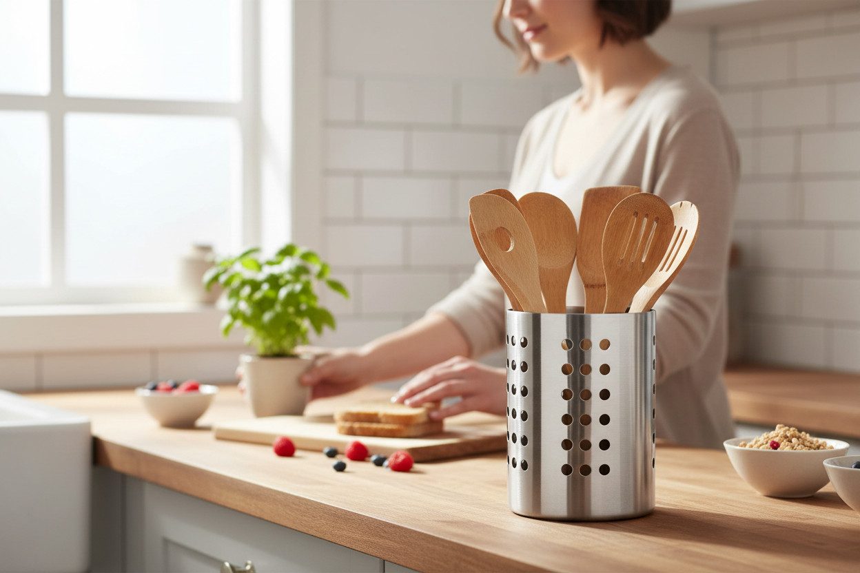 LS-LebenStil Besteckhalter Besteckständer Edelstahl 13x10cm Abtropfkorb Besteck Abtropfgestell, (Abtropfständer Utensilo Spülbecken Besteckhalter, 1-tlg., Besteckständer Küche Utensilienhalter Besteckkorb Organizer), Küchen Utensilienhalter Gelocht - Abtropflöcher im Boden