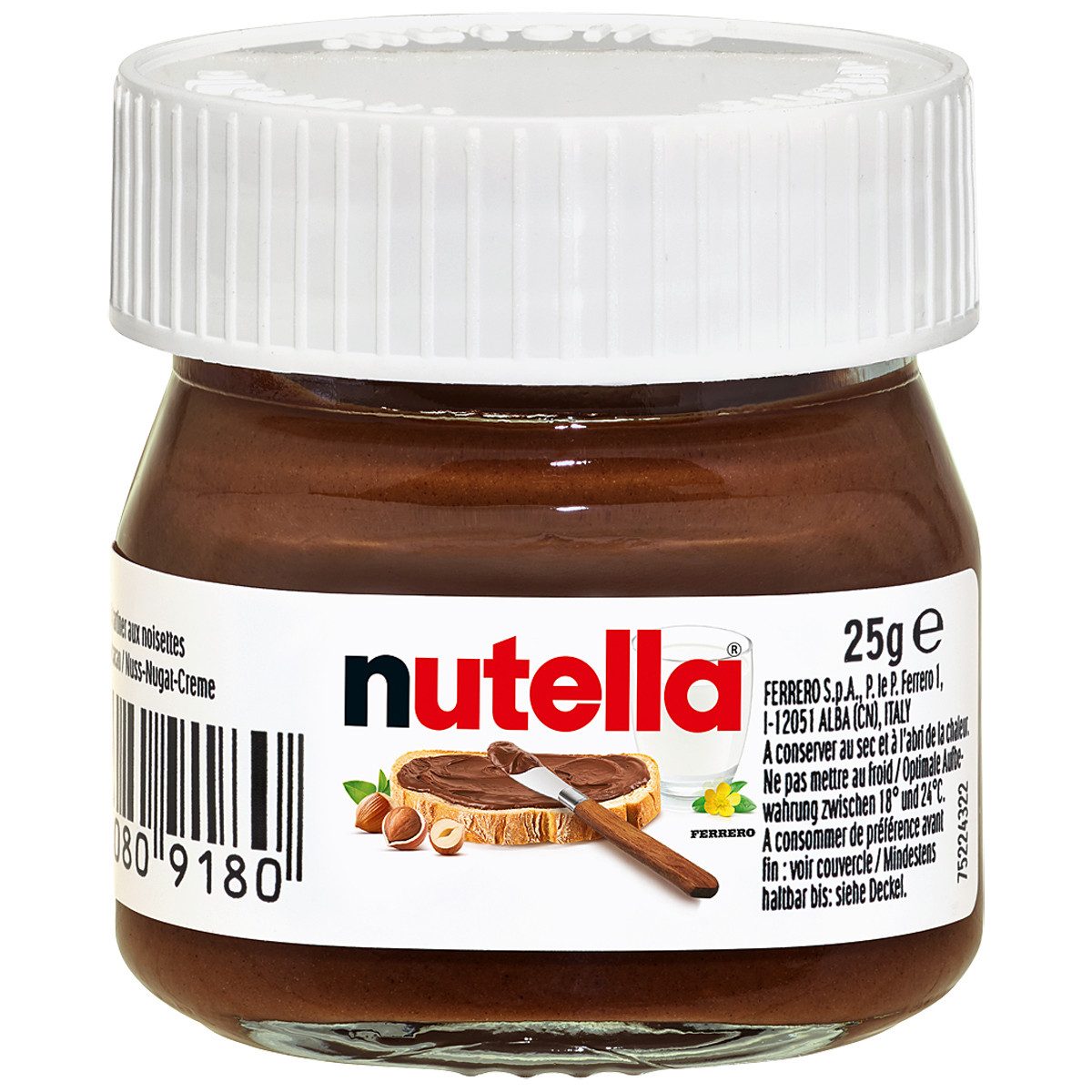 nutella Schokoaufstrich, Nutella Miniglas Nuss Nougat Creme Brotaufstrich 25g 64er Pack