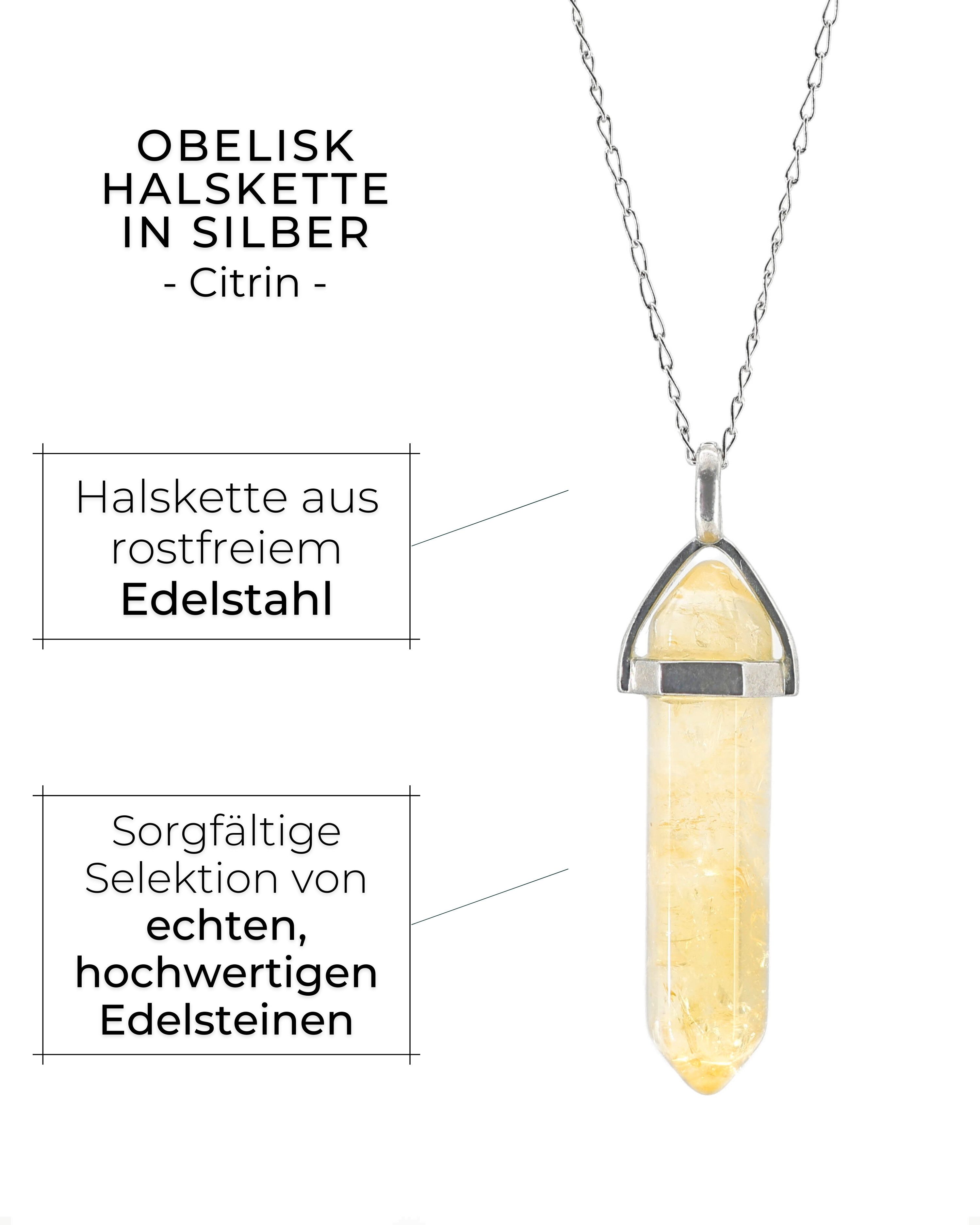 LAVISA Kette mit Anhänger LAVISA Obelisk Edelstein Halskette silber, echte Kristalle, Naturstein, Edelstein Halskette Schmuck Kristall Naturstein Edelsteinkette