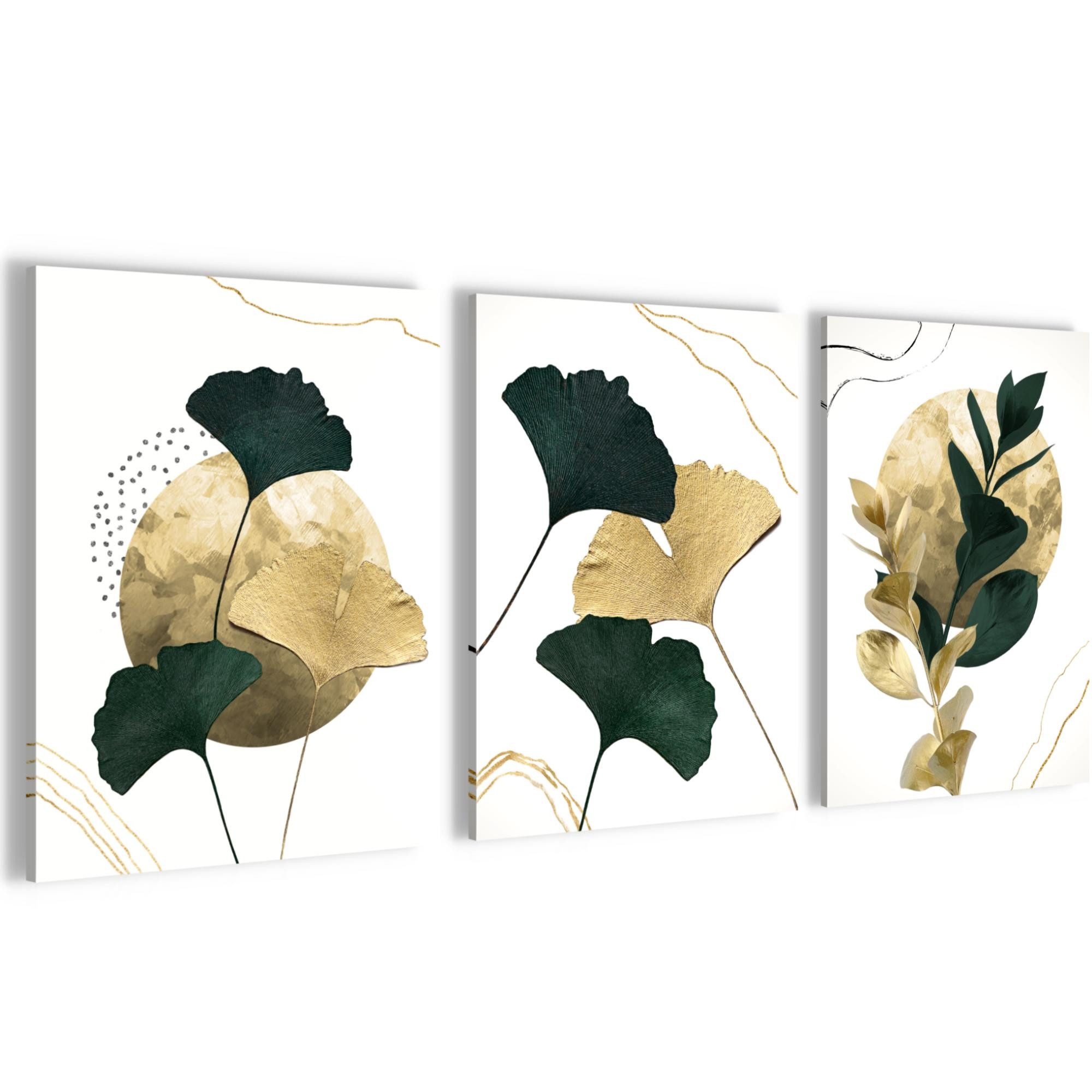 Novart Wandbild ene Blätter AUFHÄNGFERTIG Flur Deko 3 Moderne Bilder Frün N033135b, 30 x 40 cm - 3 Bilder