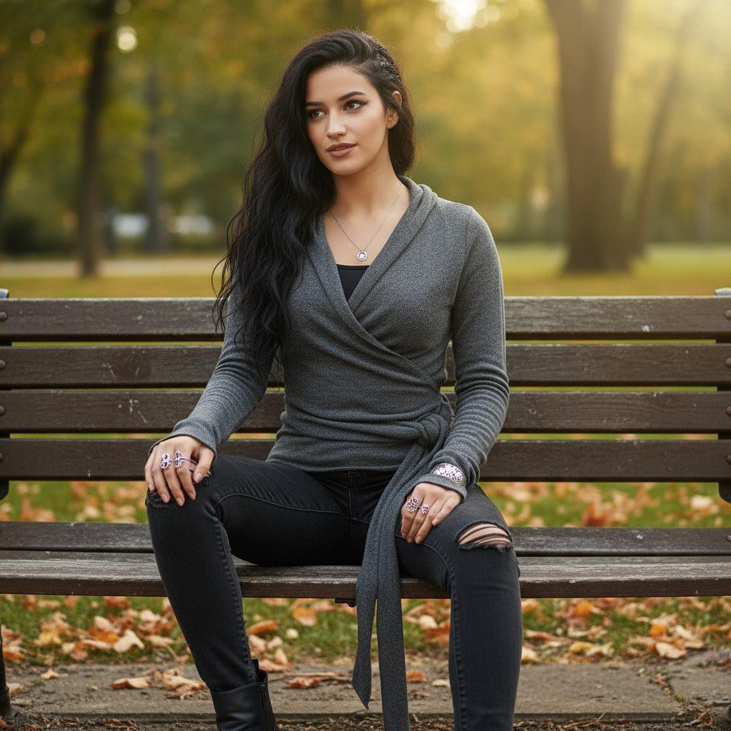 Guru-Shop Longsleeve Wickelshirt, Baumwollstrick Pullover,.. alternative Bekleidung, Ethno Style