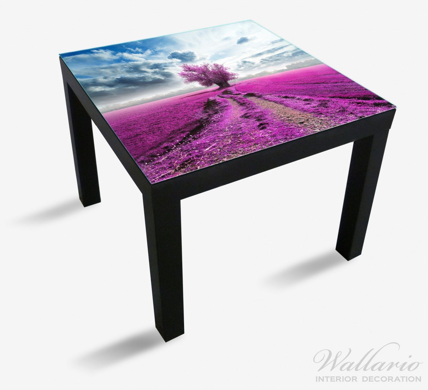 auf Tisch lila Wallario Surreales Ikea Feld Lack St), geeignet (1 dem Tischplatte Blumenfeld für Blumen