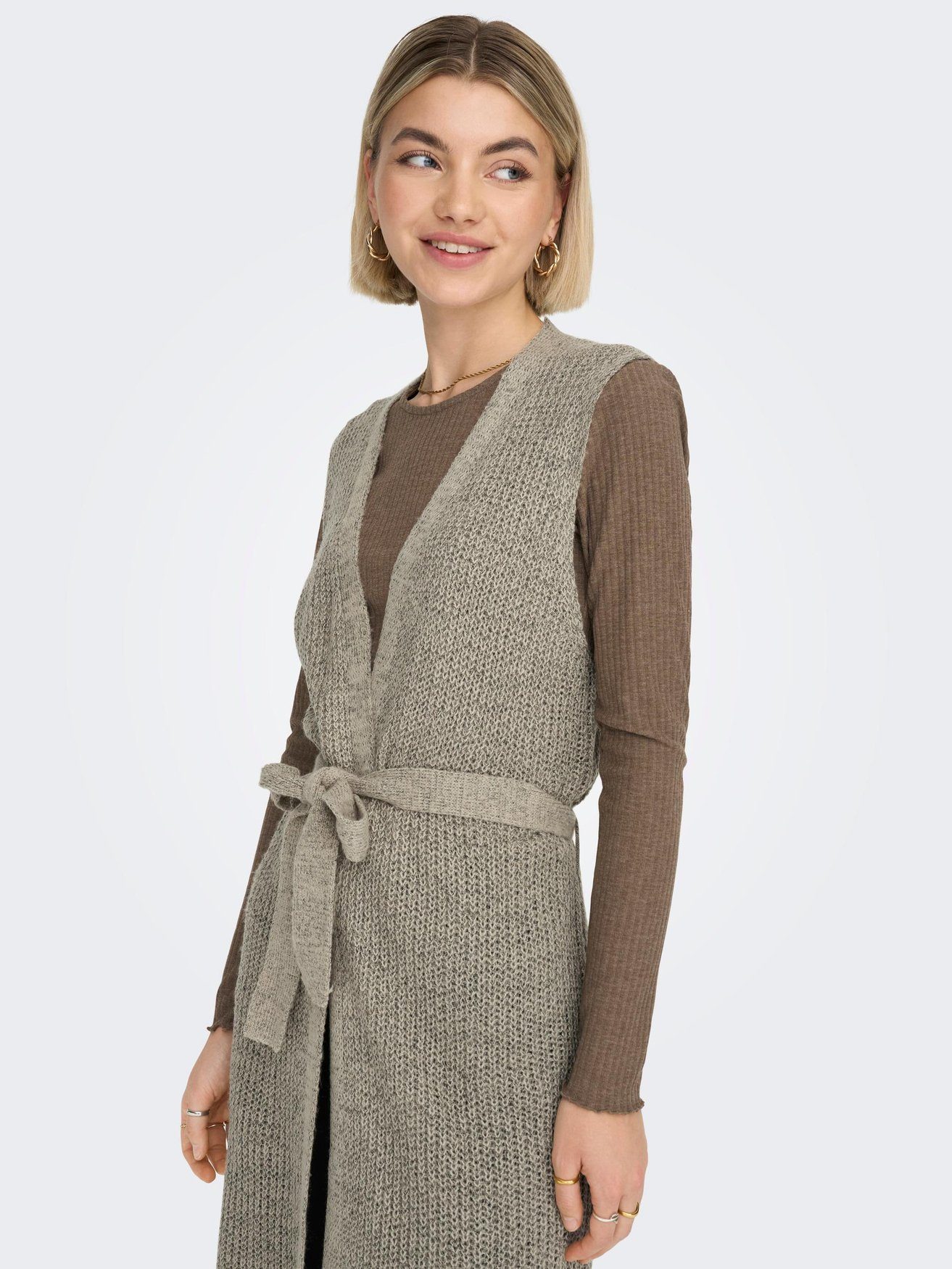 Gürtel JACQUELINE YONG Jacke 5604 JDYMEGAN Ärmellose Strickweste in de Beige mit Longweste Knielange