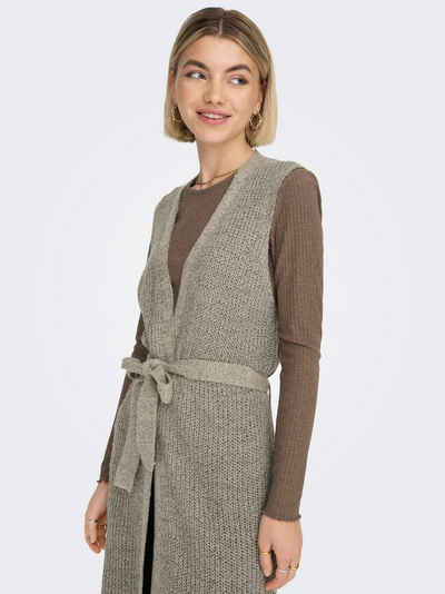 JACQUELINE de YONG Longweste Knielange Strickweste Ärmellose Jacke mit Gürtel JDYMEGAN 5604 in Beige