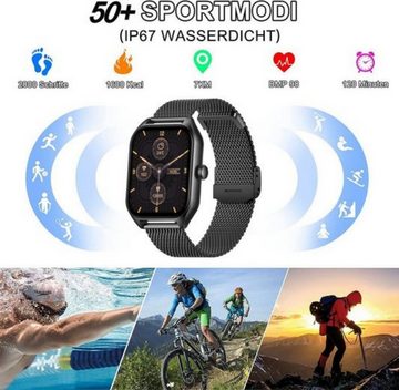 REDOM Damen Herren Smart Watch Sportuhr Armbanduhr Fitness Uhr Uhren Tracker Smartwatch (1,85 Zoll) Sportuhr mit 50 Sportmodi, Austauschbare Armbänder, Touchscreen, für iOS/Android, mit Anrufe Pulsmesser Schrittzähler Schlafmonitor Aktivitätstracker