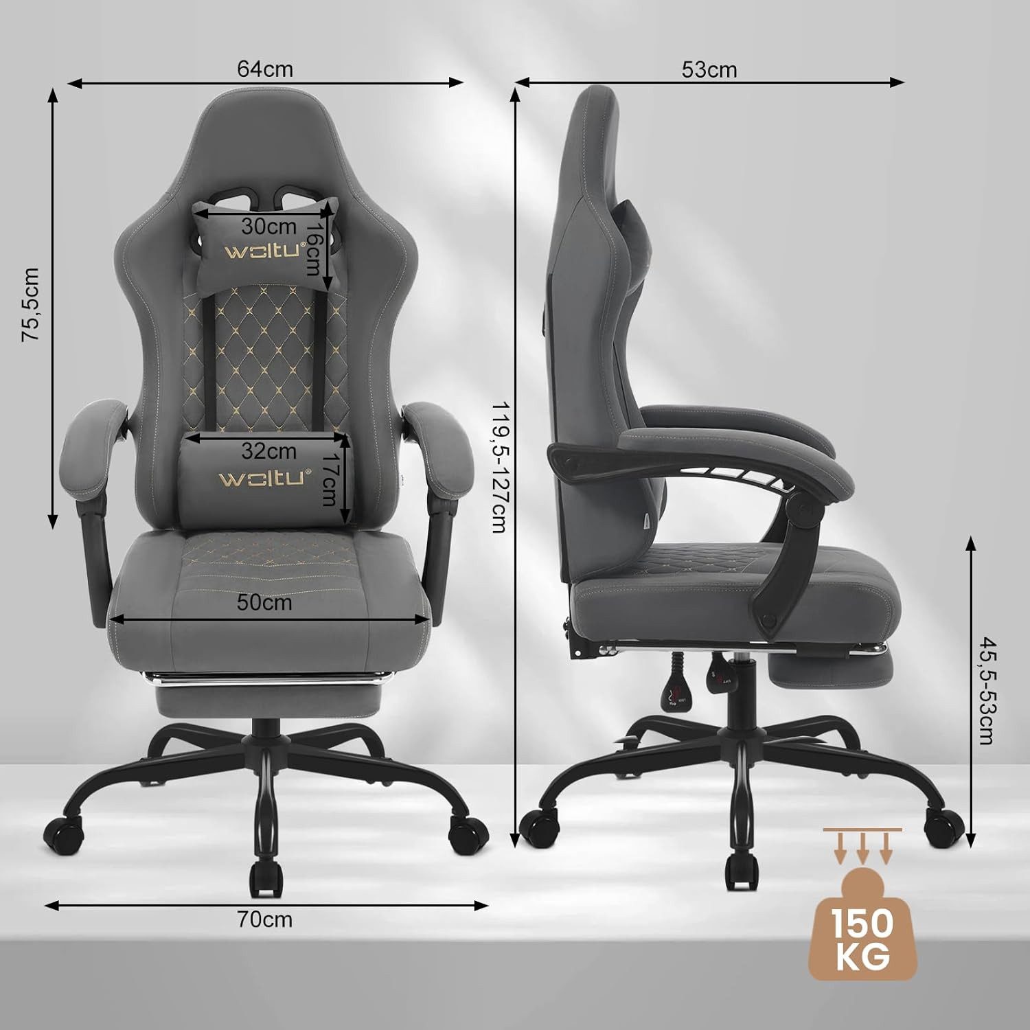 Woltu Gaming-Stuhl (1 St), mit Massagefunktion, ergonomisch, 150 kg, Tech-Stoff