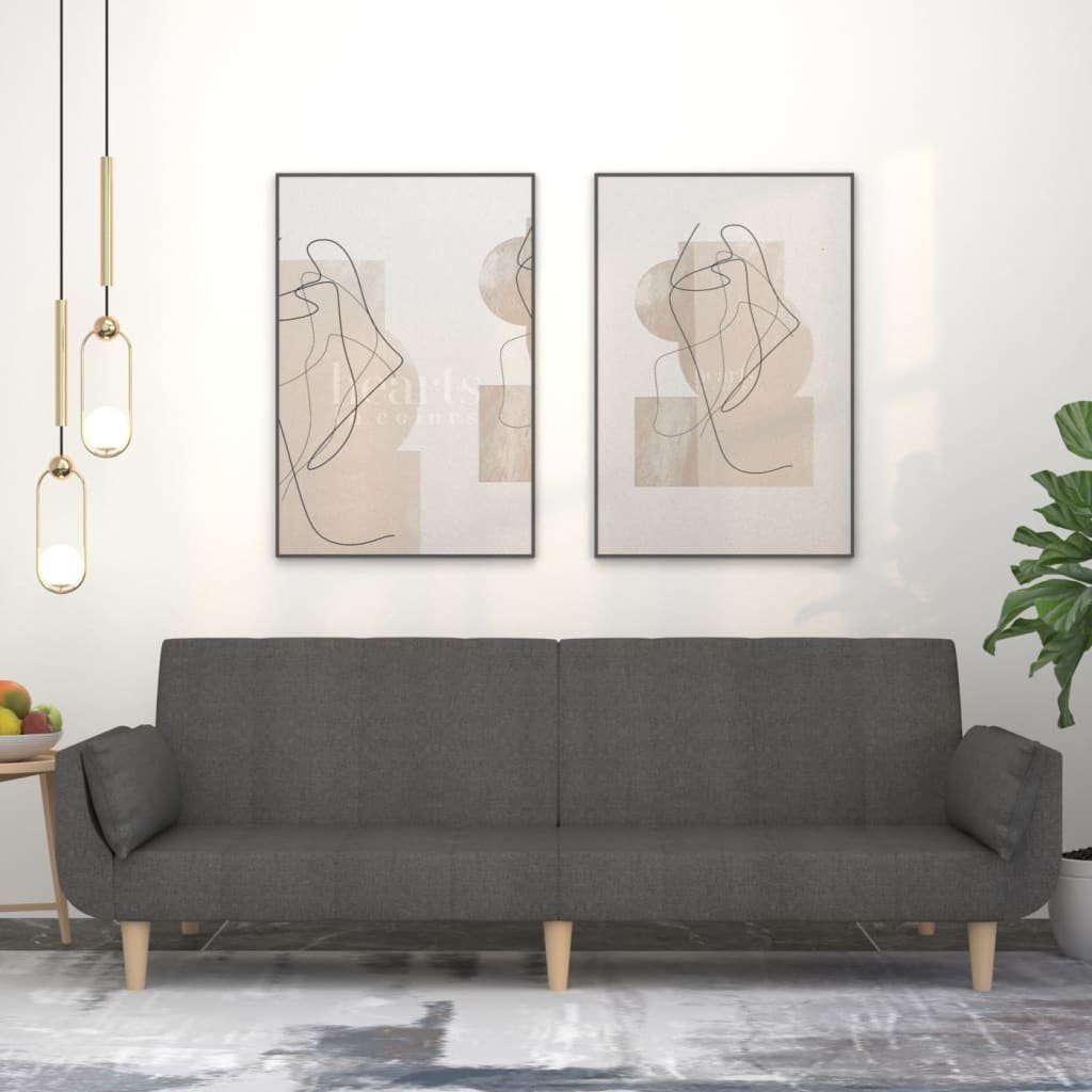 vidaXL Sofa Schlafsofa 2-Sitzer mit 2 Kissen Dunkelgrau Stoff – Bild 2 von 5