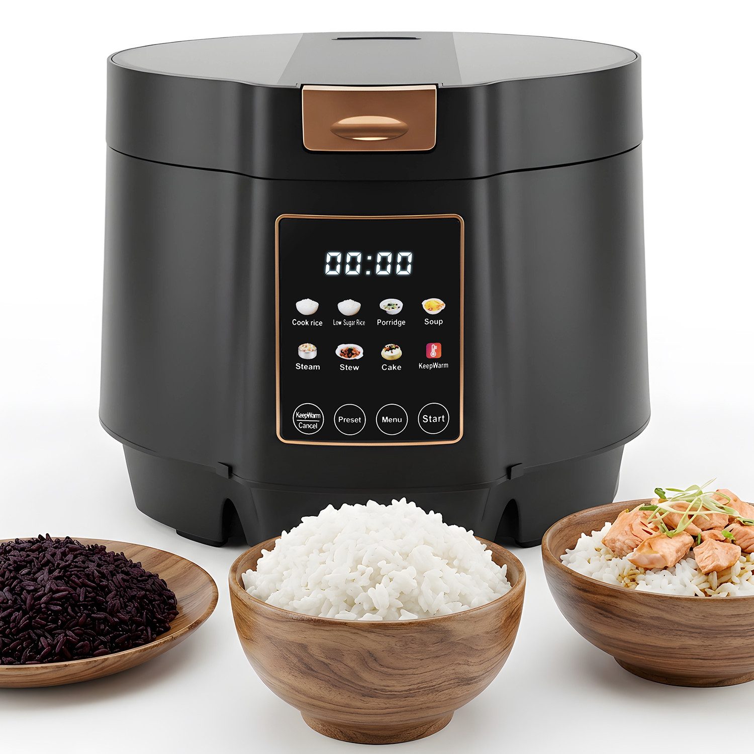 CkeyiN Pro Reiskocher Groß,5L Multikocher,Intelligenter Rice Cooker,9 Programmen, 1200 W, Reservierungsfunktion,Zeitsteuerung,mit Messbecher&Reislöffel
