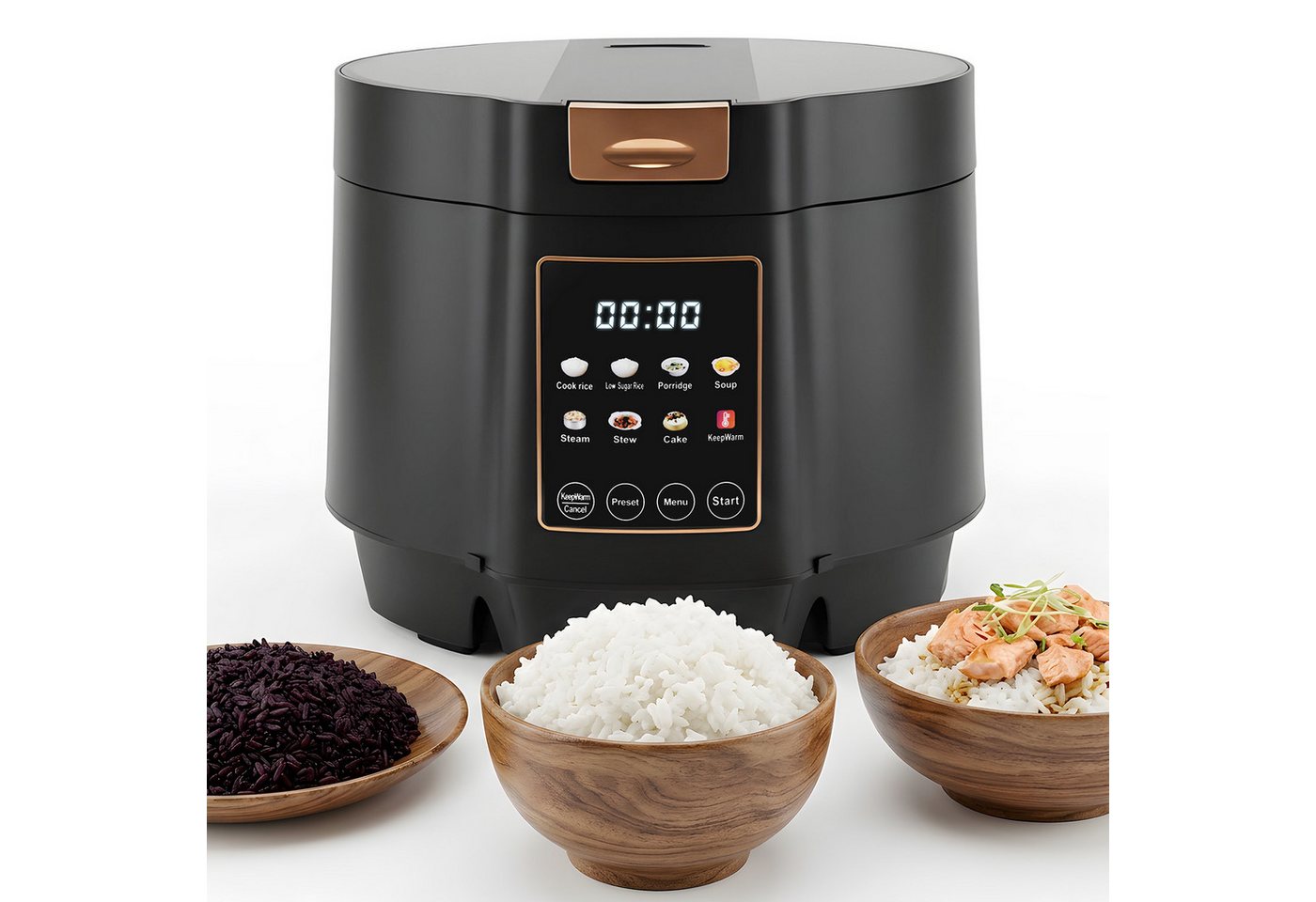 CkeyiN Pro Reiskocher Groß,5L Multikocher,Intelligenter Rice Cooker,9 Programmen, 1200 W, Reservierungsfunktion,Zeitsteuerung,mit Messbecher&Reislöffel