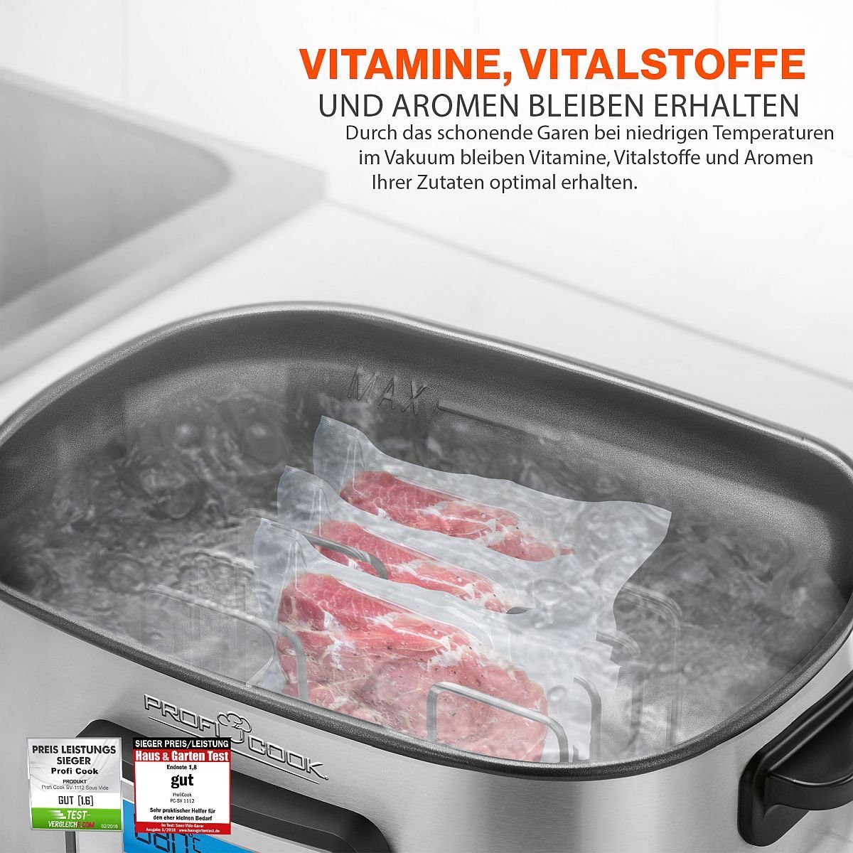 ProfiCook Sous-Vide Garer PC-SV 1112, Sous Vide Garer mit 8,5L Fassungsvermögen