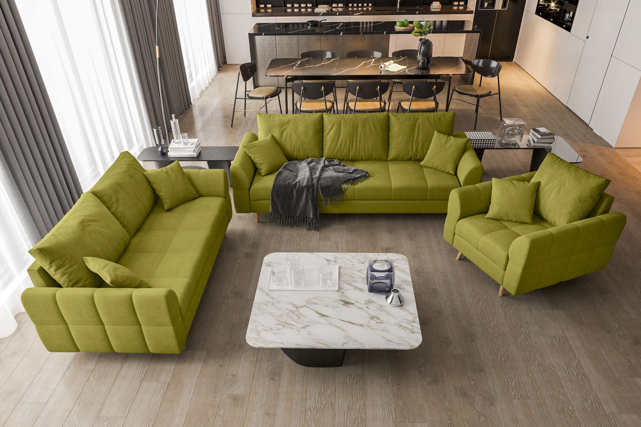 99rooms Polstergarnitur Bello, (Couchgarnitur, Set (3-tlg), bestehend aus 3-Sitzer Sofa, 2-Sitzer Sofa, Sessel, mit Rundumbezug