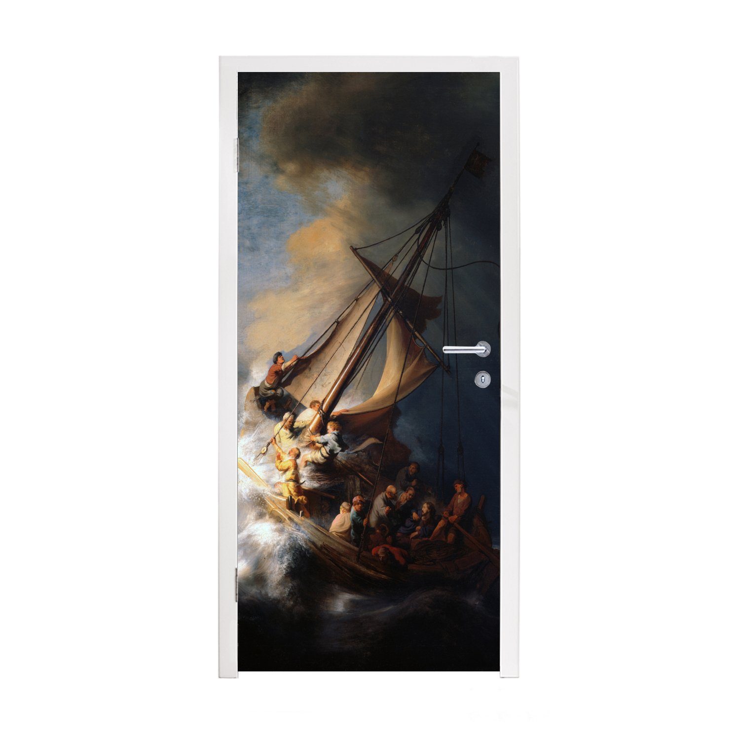 MuchoWow Türtapete Der Sturm auf dem See Genezareth - Rembrandt van Rijn, Matt, bedruckt, (1 St), Fototapete für Tür, Türaufkleber, 75x205 cm