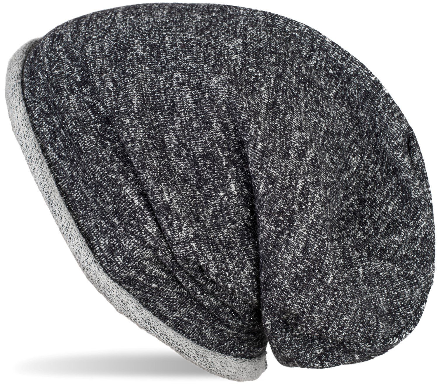 styleBREAKER Beanie (1-St) Beanie Mütze mit All Over Glitzer Schwarz meliert