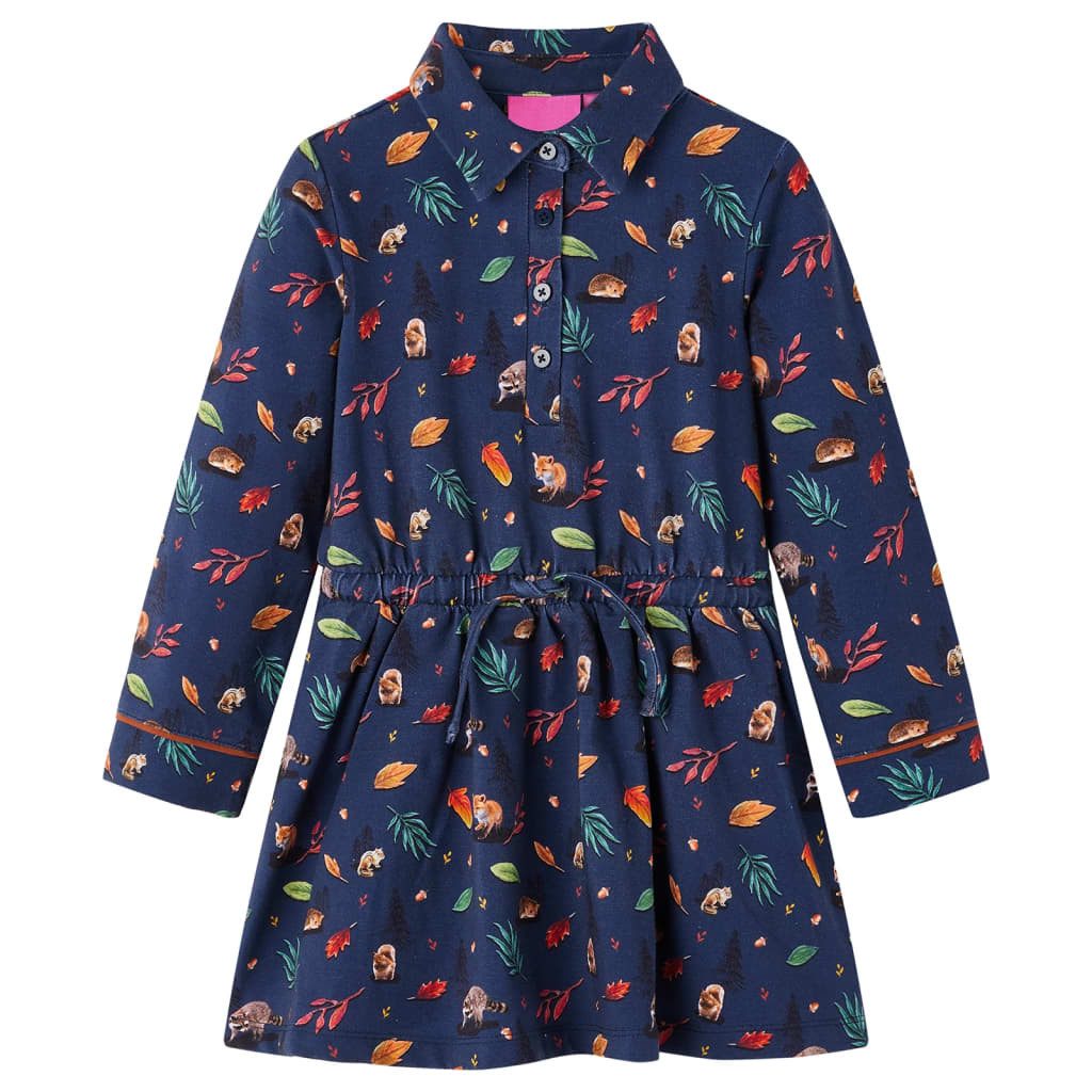 Druckkleid Kinderkleid mit Langen Ärmeln Marineblau 140